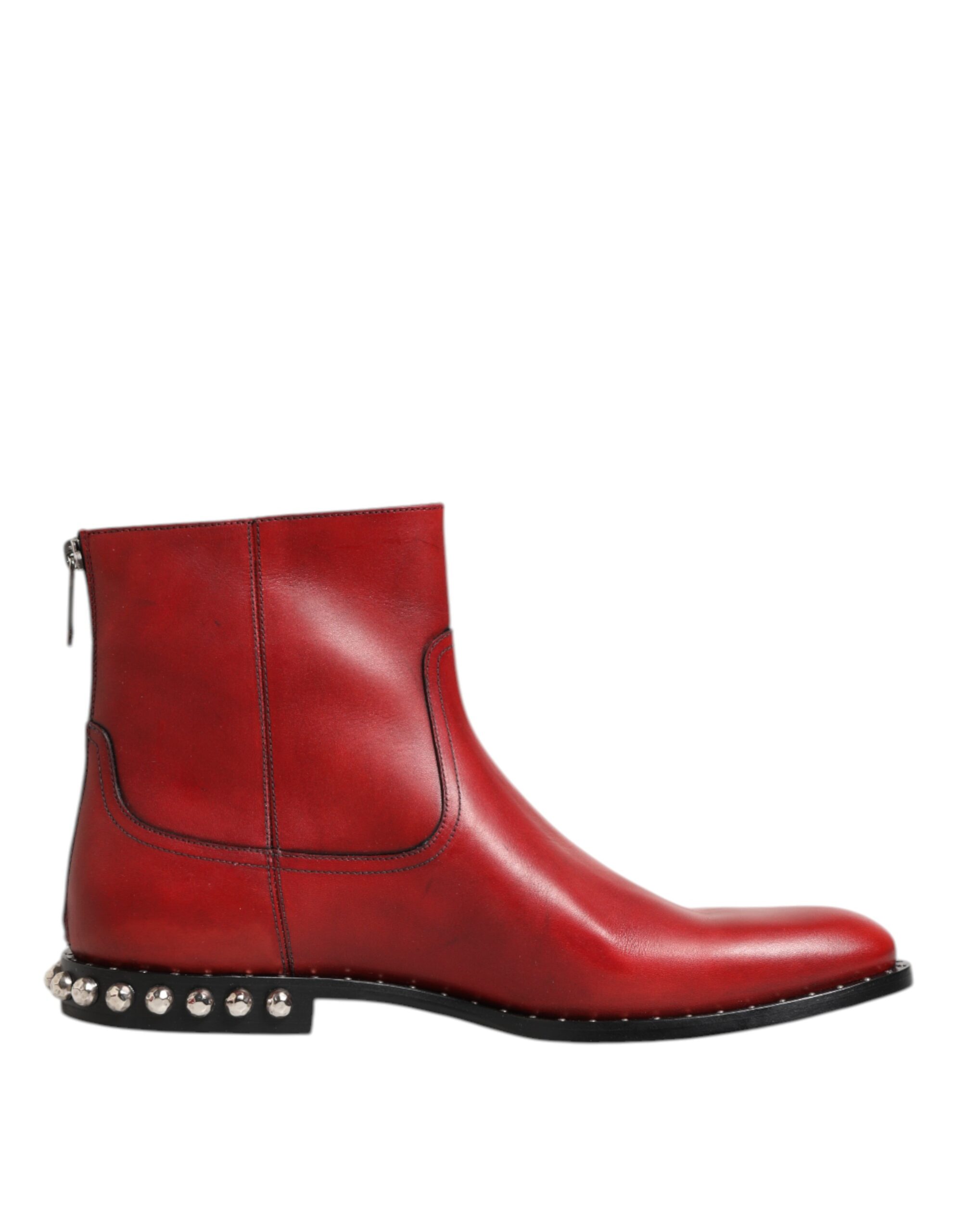 Dolce & Gabbana Red Studded Chelsea Short Ankle Boots Shoes - Image 2