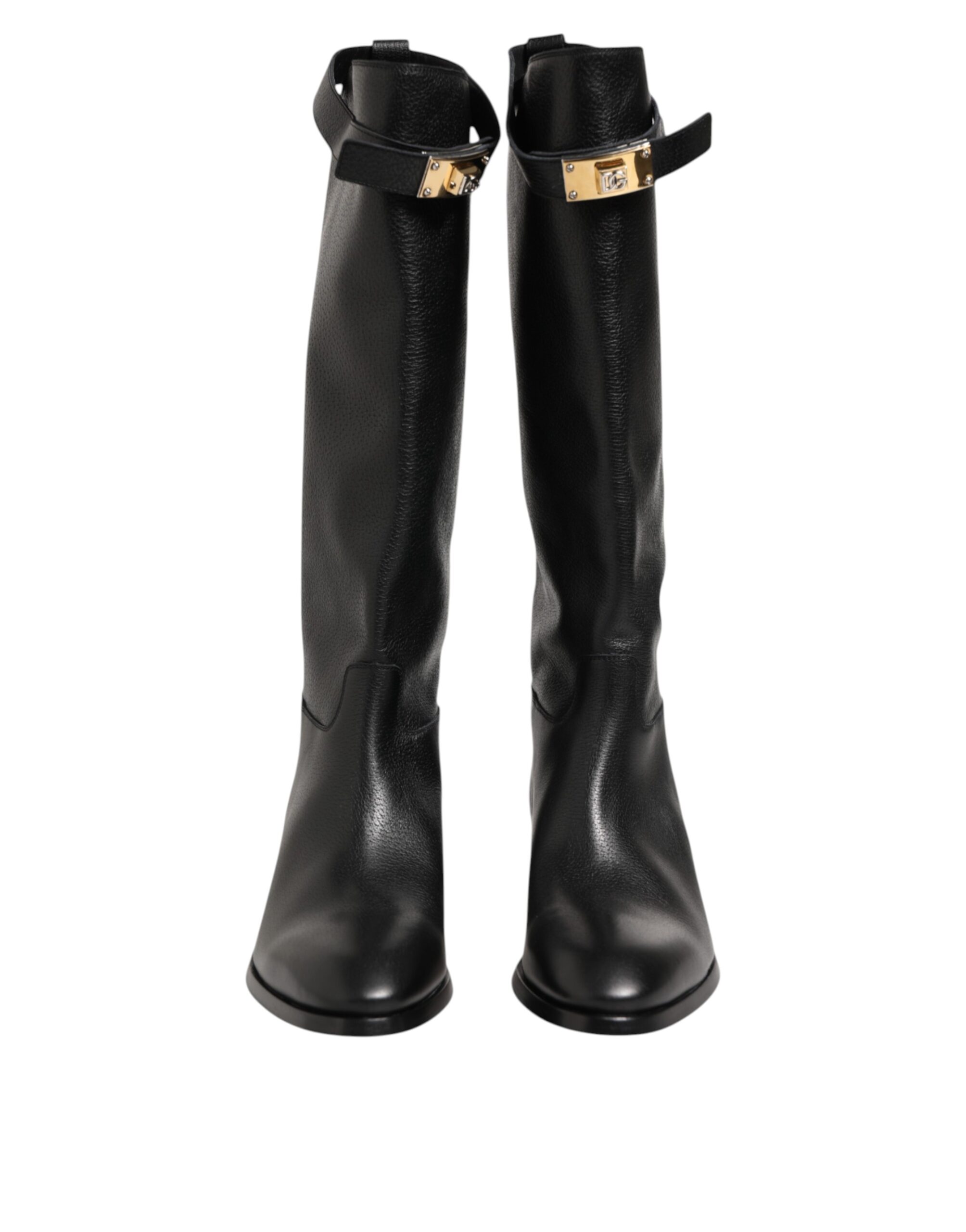 Dolce & Gabbana Black Logo Plaque Over The Calf Boots Shoes - Image 3