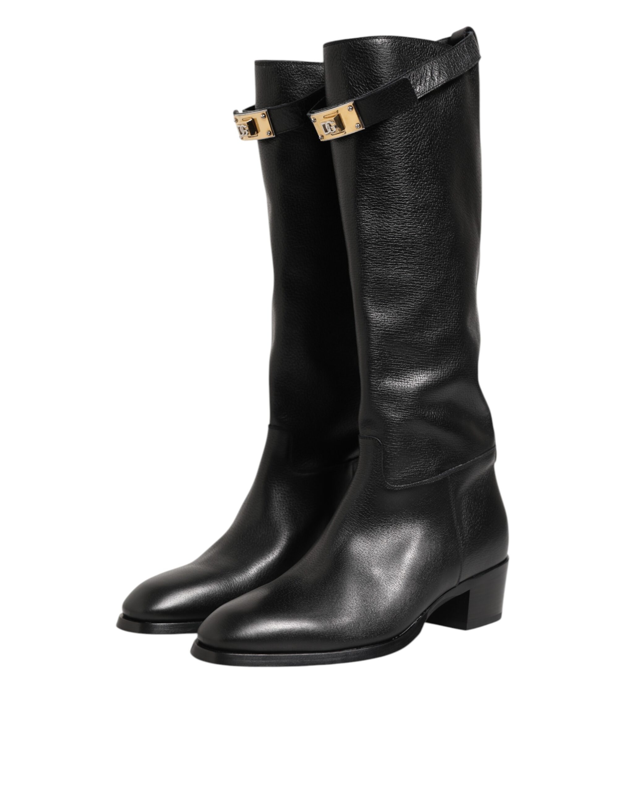 Dolce & Gabbana Black Logo Plaque Over The Calf Boots Shoes - Image 4