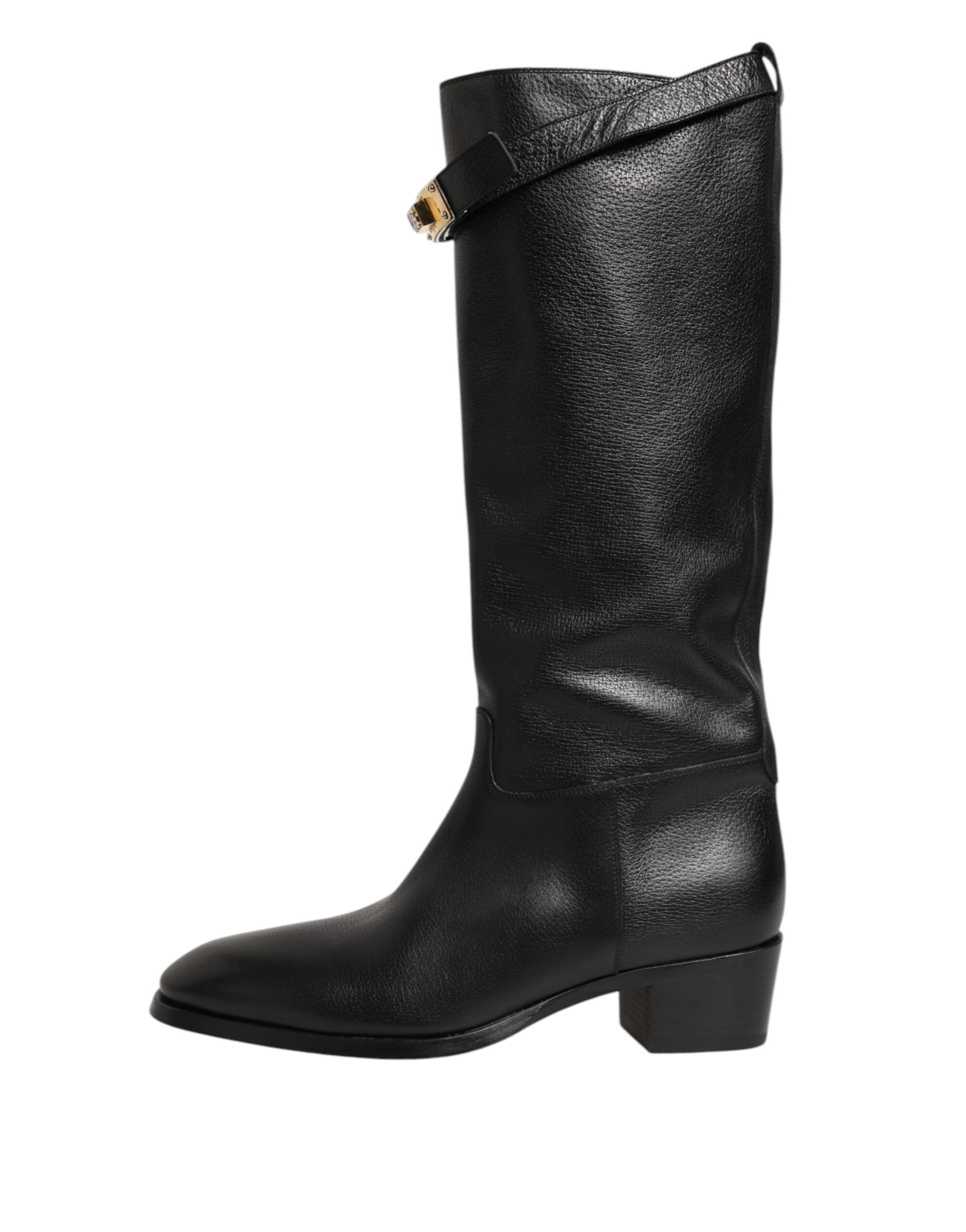 Dolce & Gabbana Black Logo Plaque Over The Calf Boots Shoes - Image 6