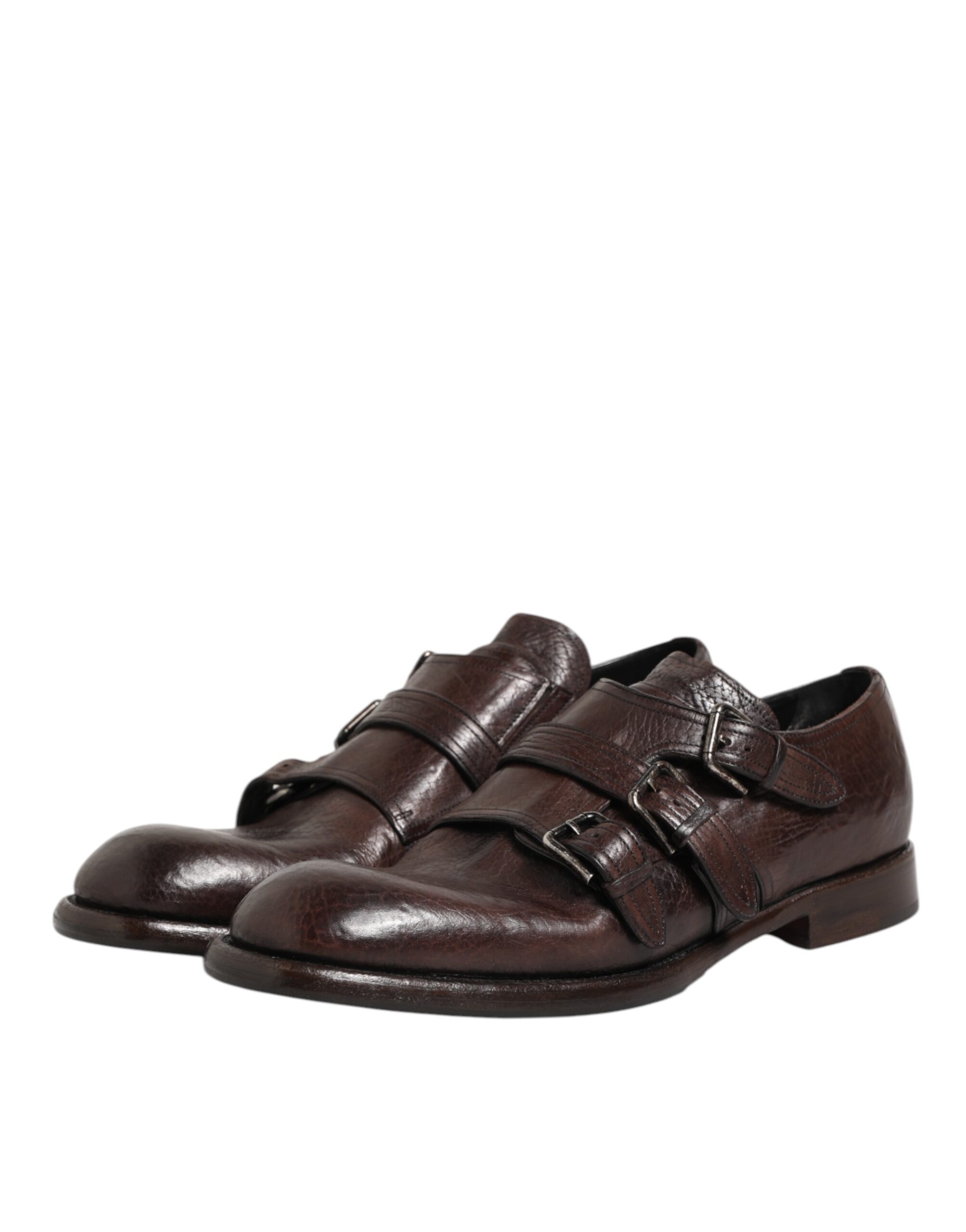 Dolce & Gabbana Brown Leather Monk Strap Formal Derby Shoes - Image 5