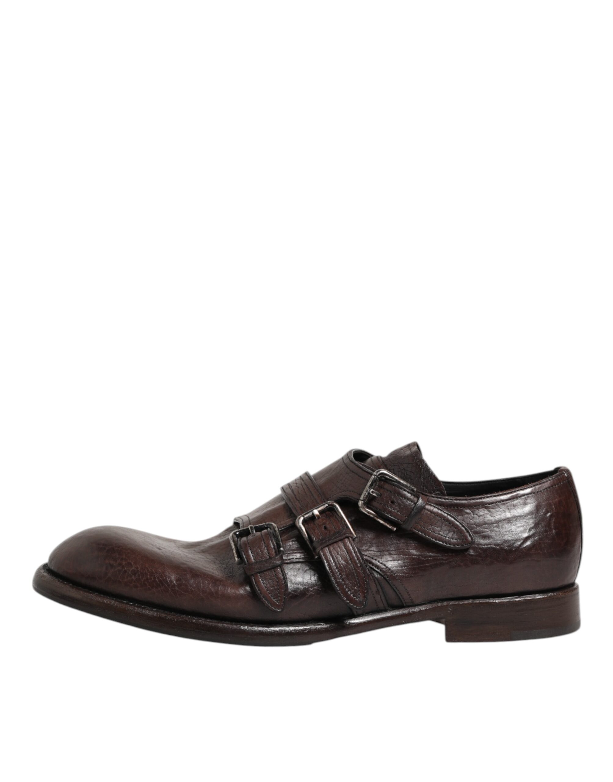 Dolce & Gabbana Brown Leather Monk Strap Formal Derby Shoes - Image 7