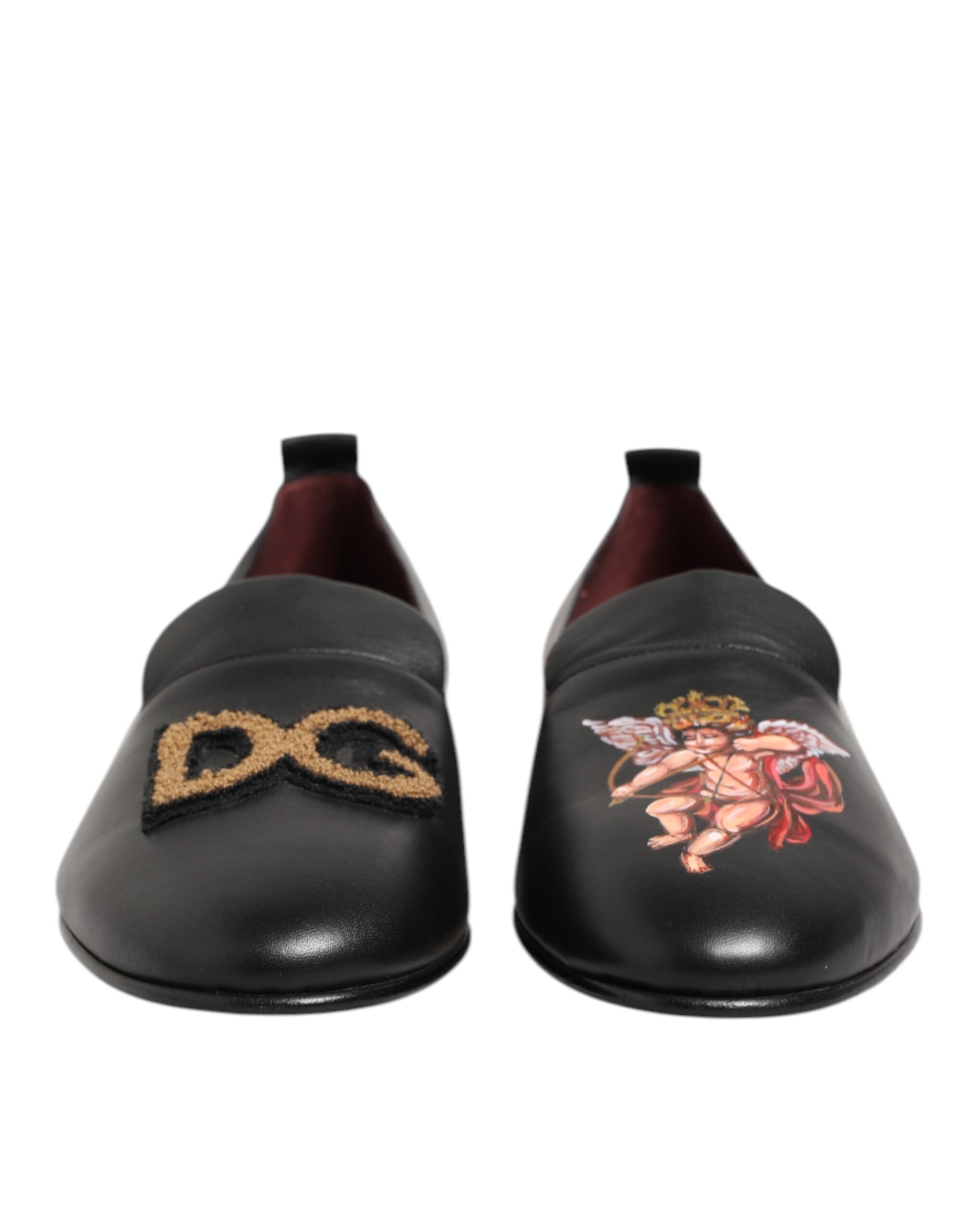 Dolce & Gabbana Black DG Angel Leather Slip On Loafers Shoes - Image 3