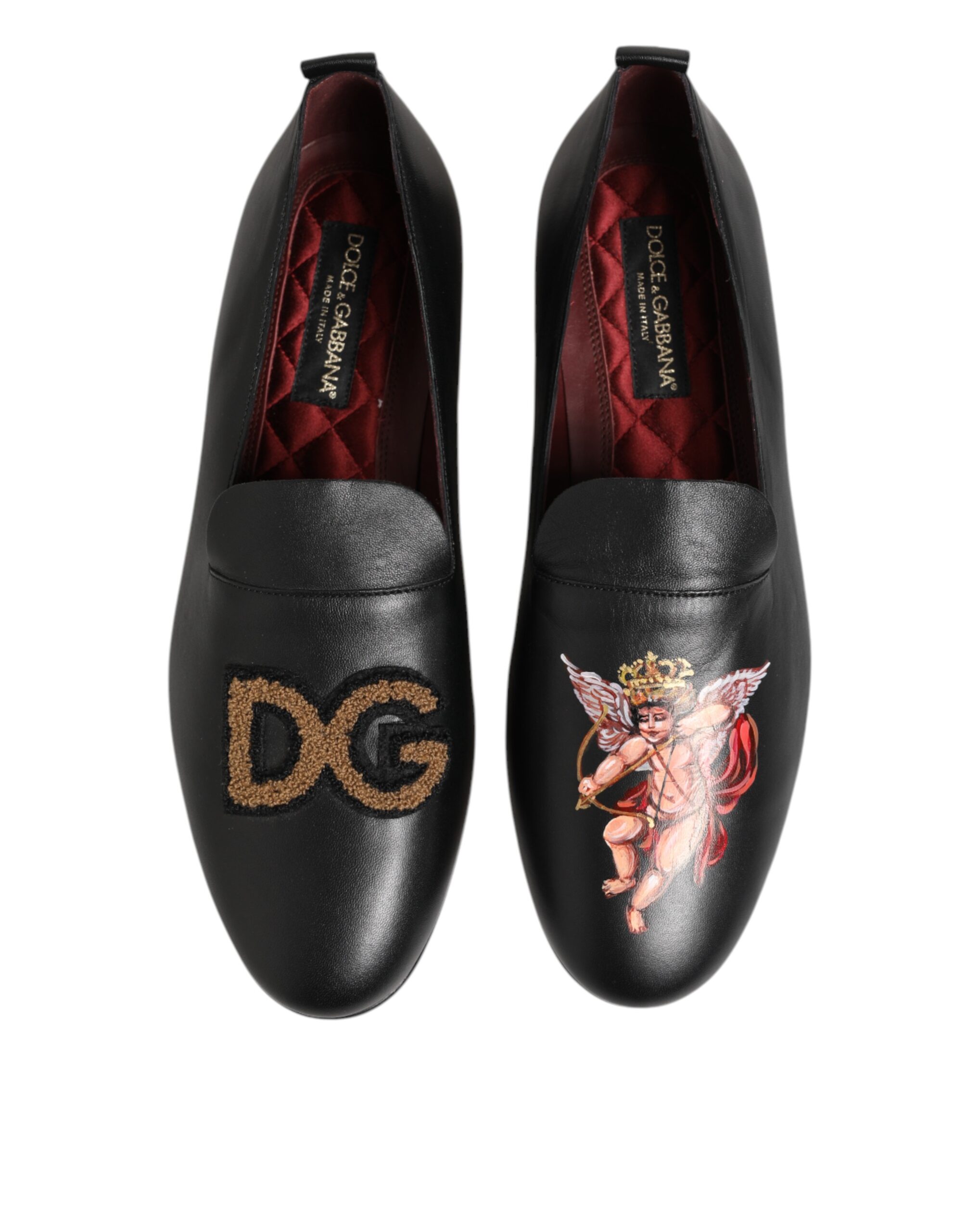 Dolce & Gabbana Black DG Angel Leather Slip On Loafers Shoes - Image 4