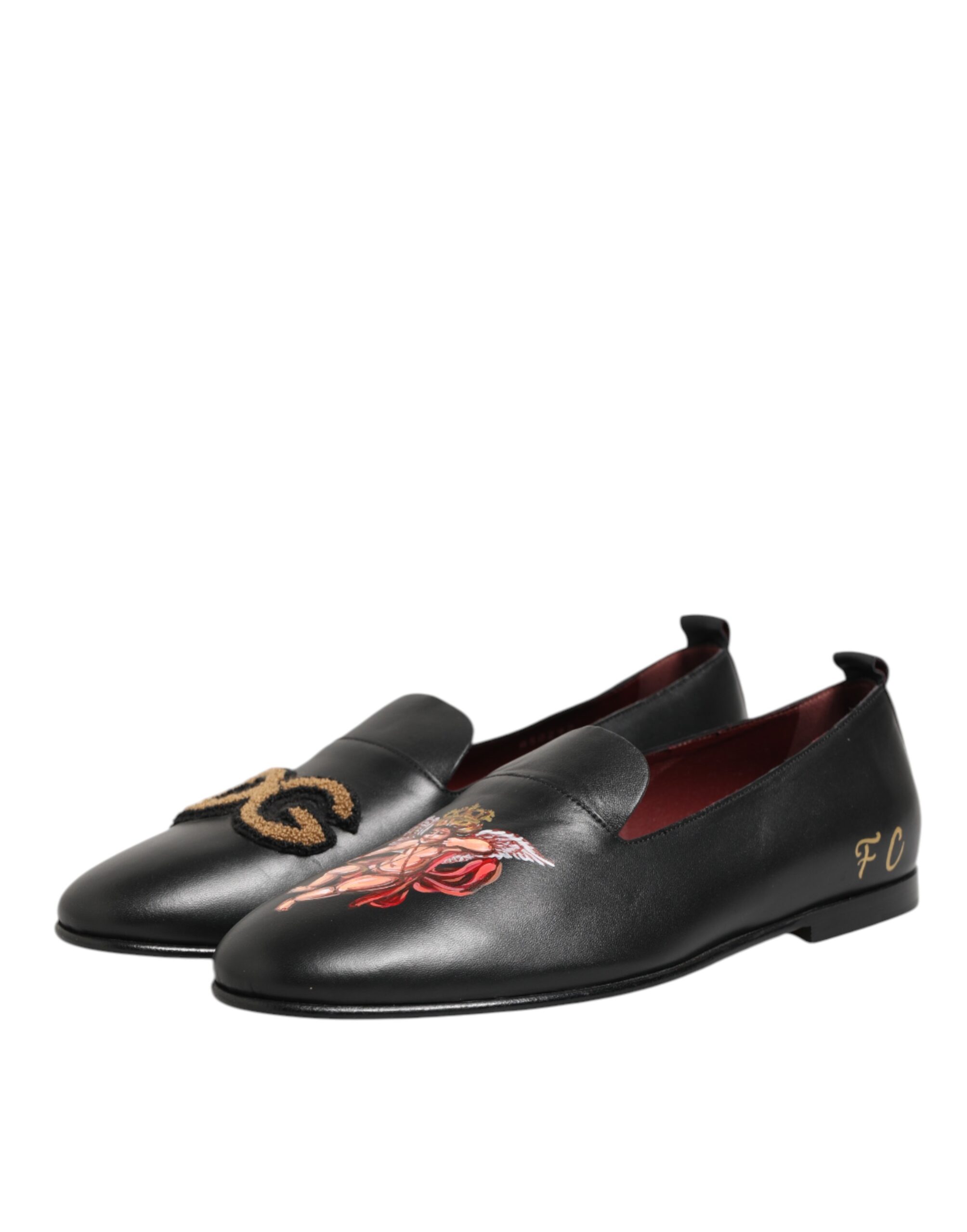 Dolce & Gabbana Black DG Angel Leather Slip On Loafers Shoes - Image 2