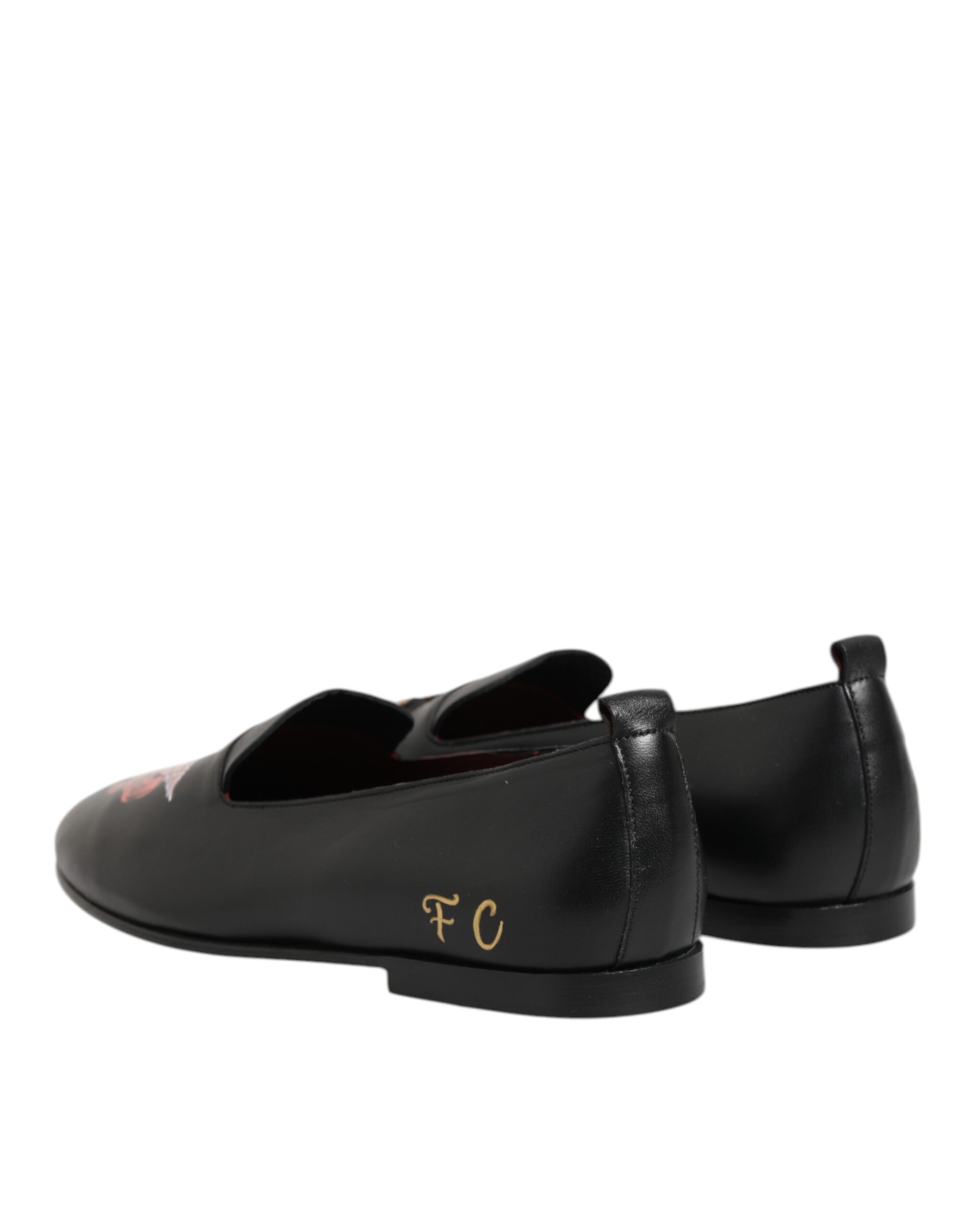 Dolce & Gabbana Black DG Angel Leather Slip On Loafers Shoes - Image 5