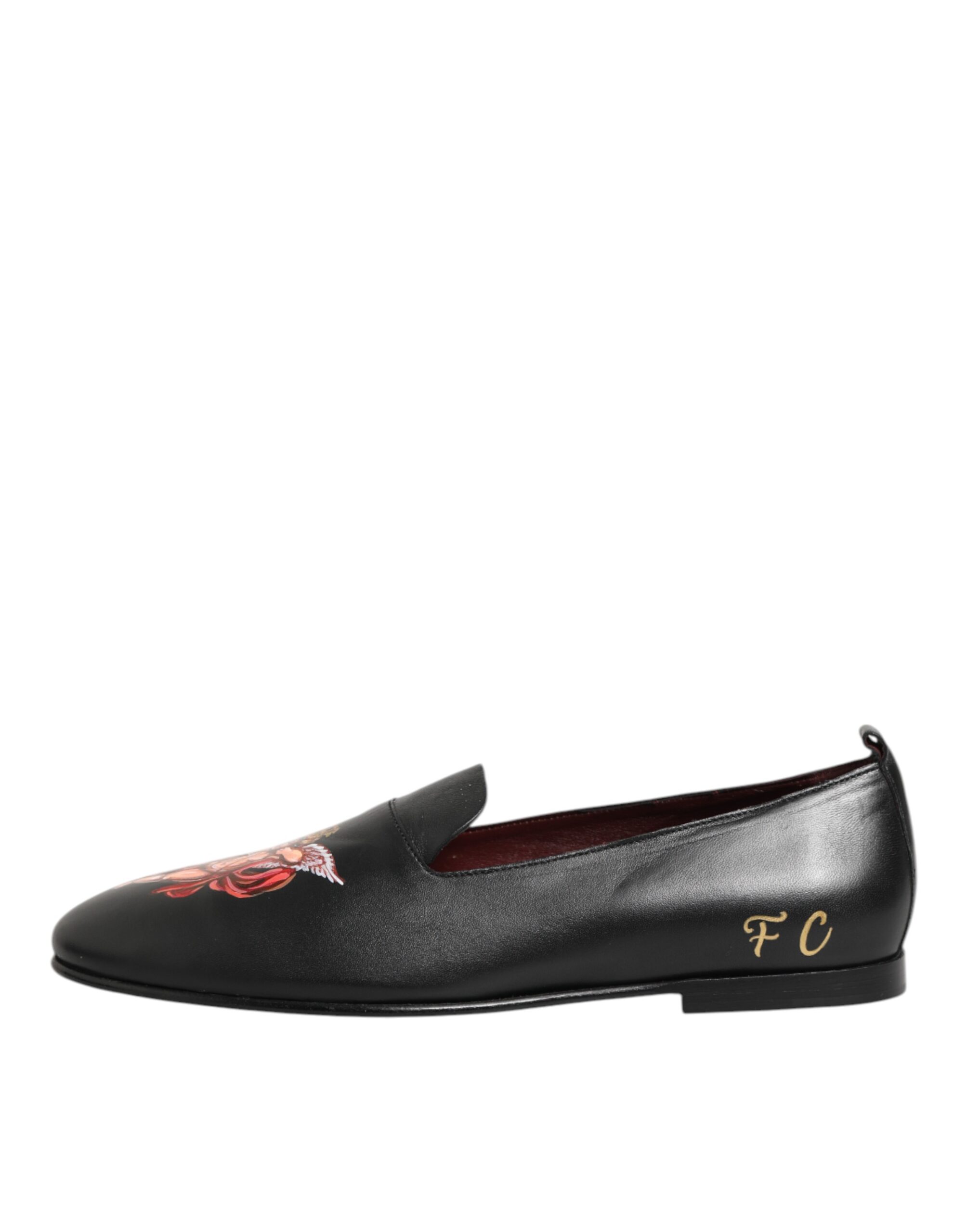 Dolce & Gabbana Black DG Angel Leather Slip On Loafers Shoes - Image 7