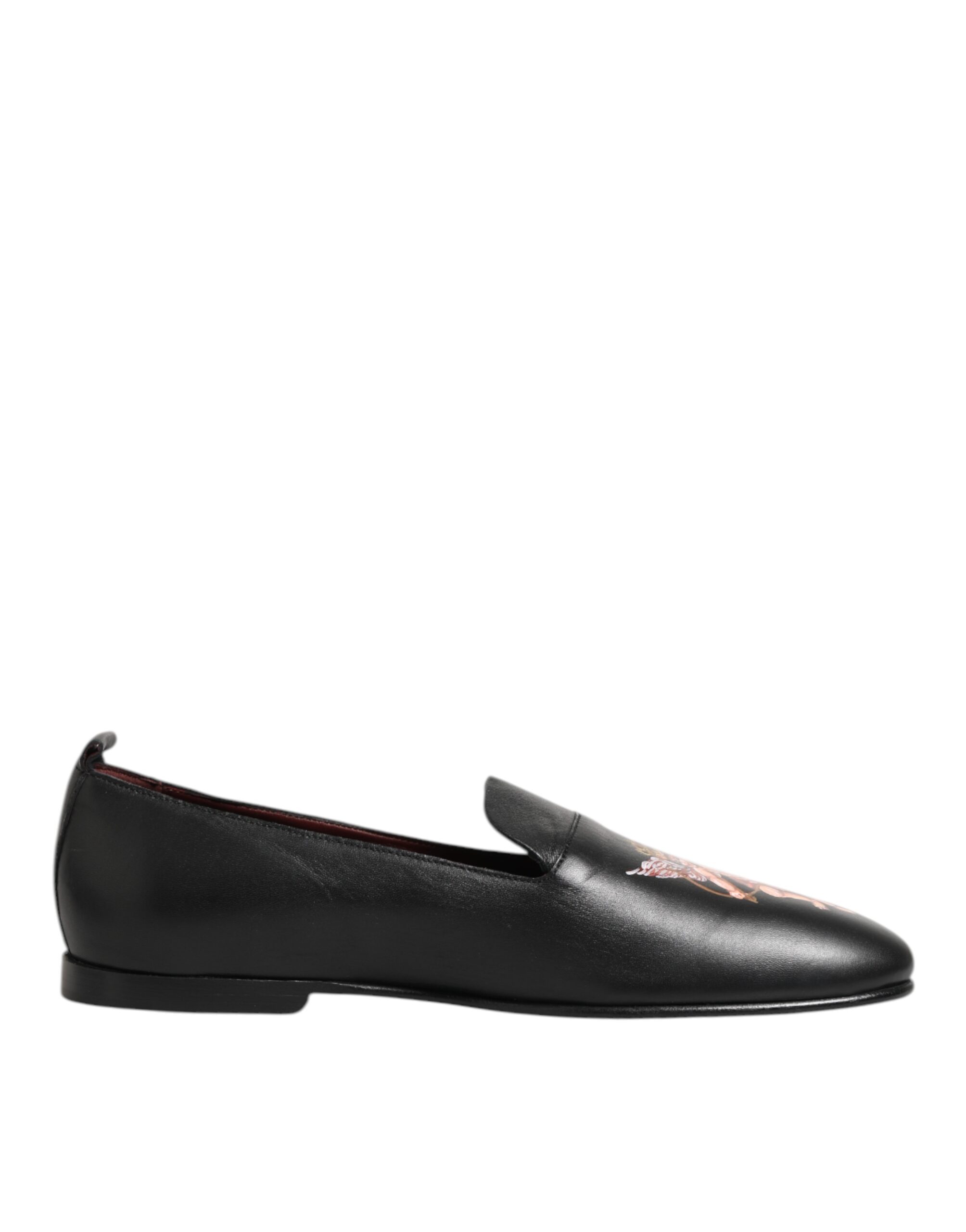 Dolce & Gabbana Black DG Angel Leather Slip On Loafers Shoes - Image 6