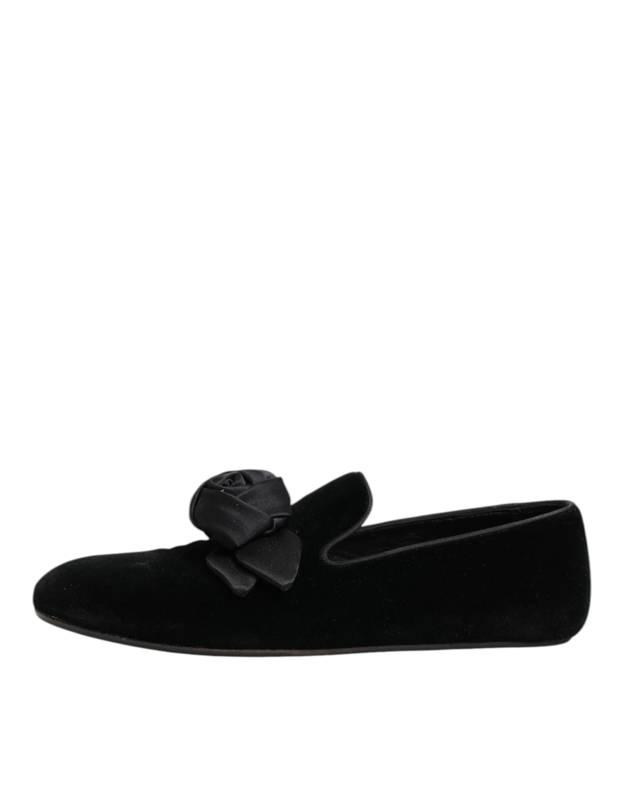 Dolce & Gabbana Black Suede Cotton Rose Slip On Loafers Shoes - Image 6