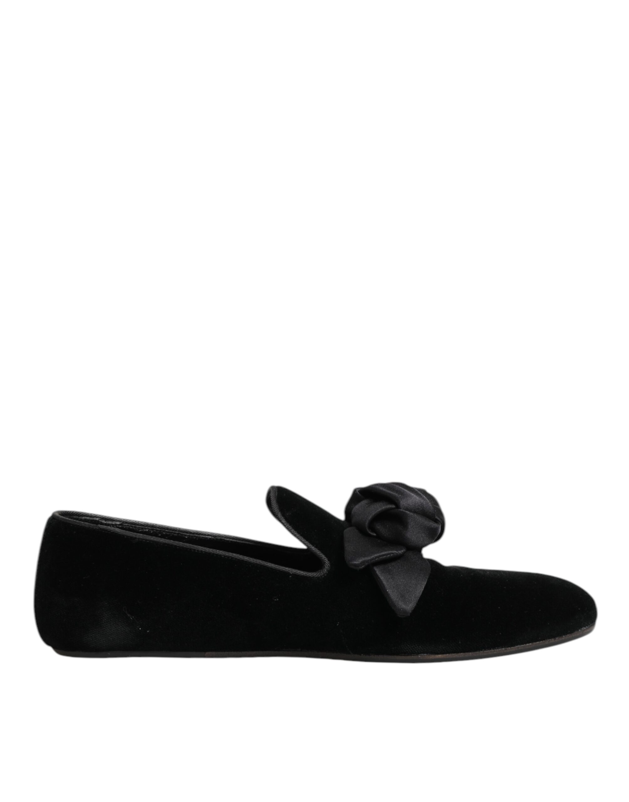 Dolce & Gabbana Black Suede Cotton Rose Slip On Loafers Shoes - Image 2