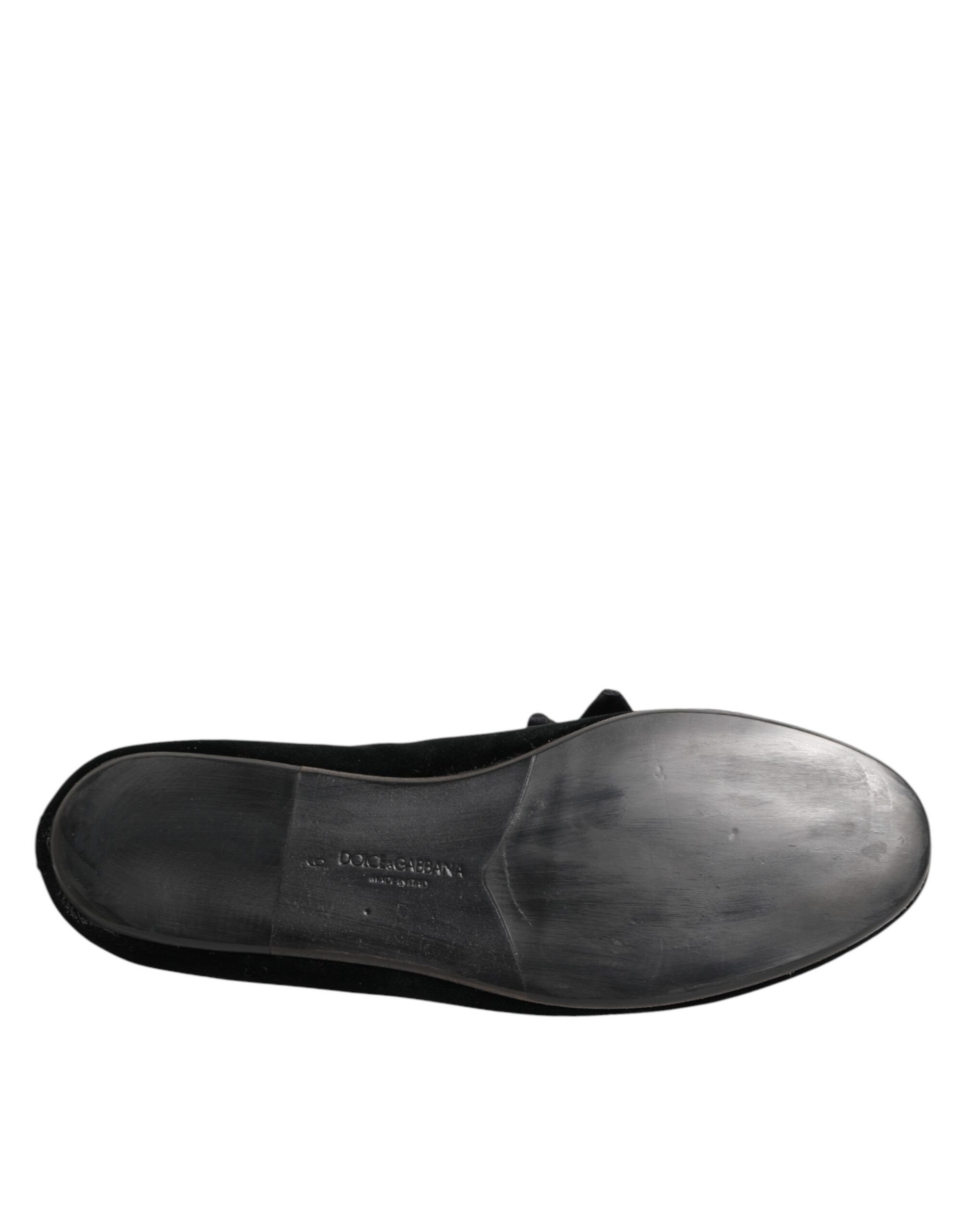 Dolce & Gabbana Black Suede Cotton Rose Slip On Loafers Shoes - Image 7