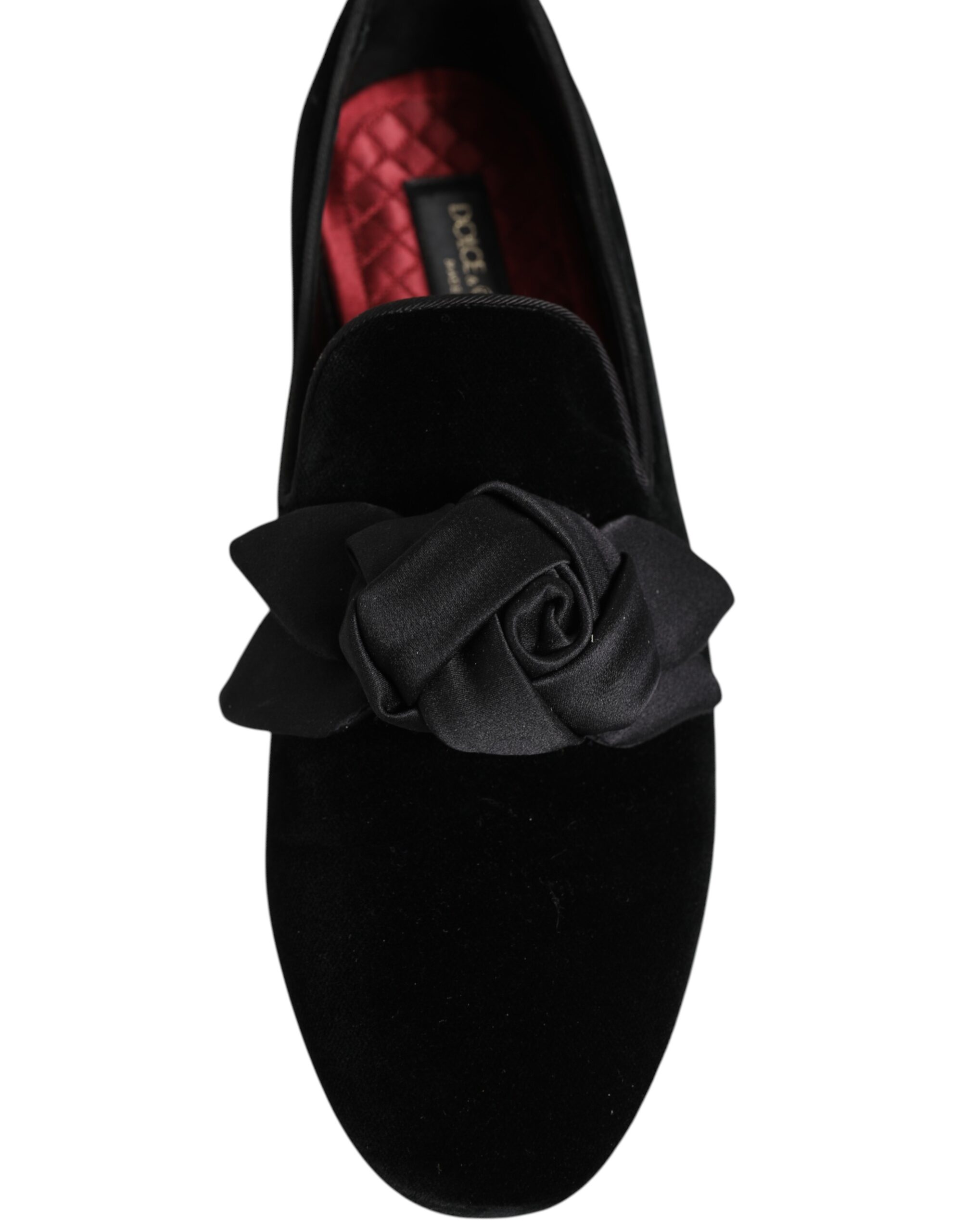 Dolce & Gabbana Black Suede Cotton Rose Slip On Loafers Shoes - Image 8