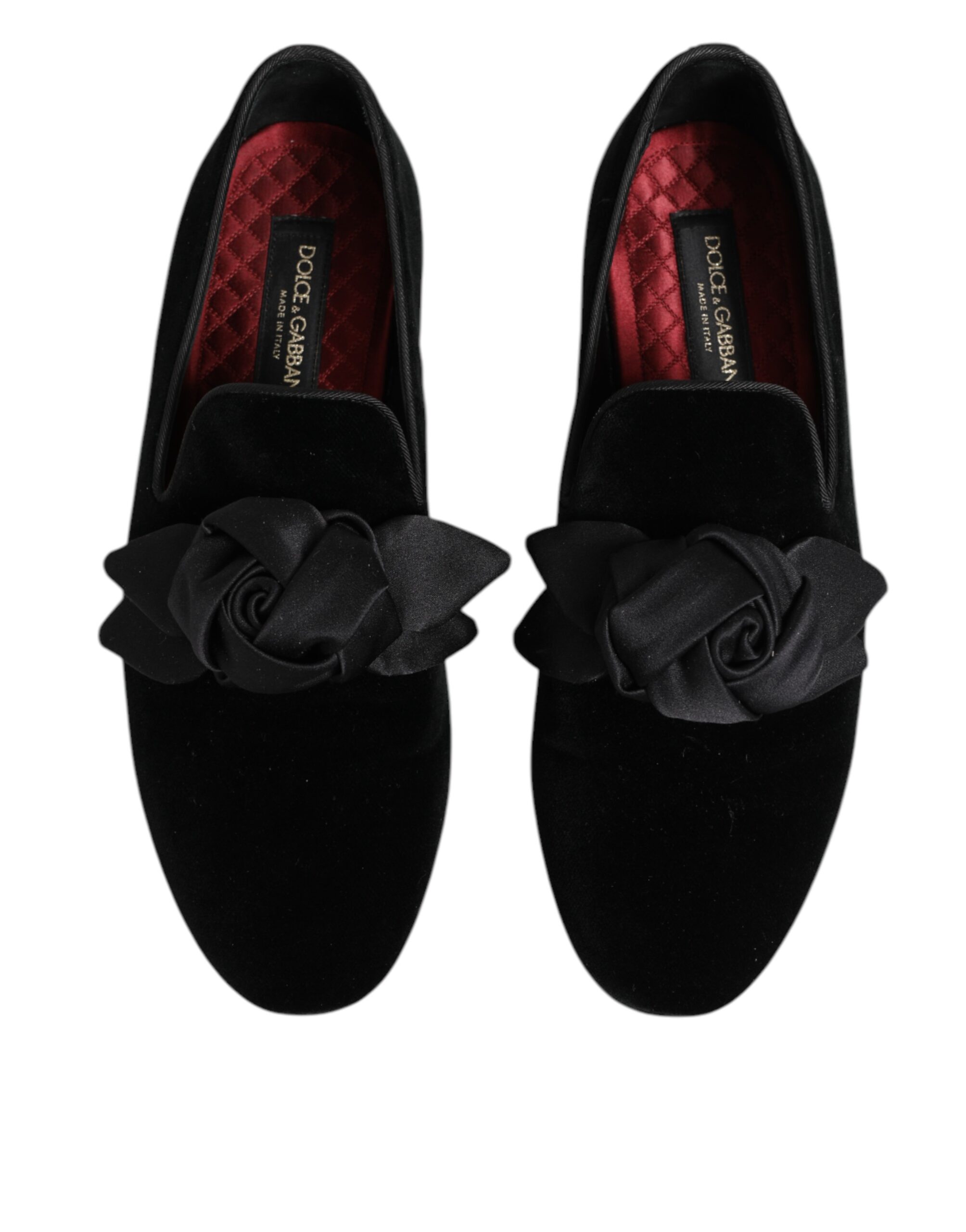 Dolce & Gabbana Black Suede Cotton Rose Slip On Loafers Shoes - Image 3