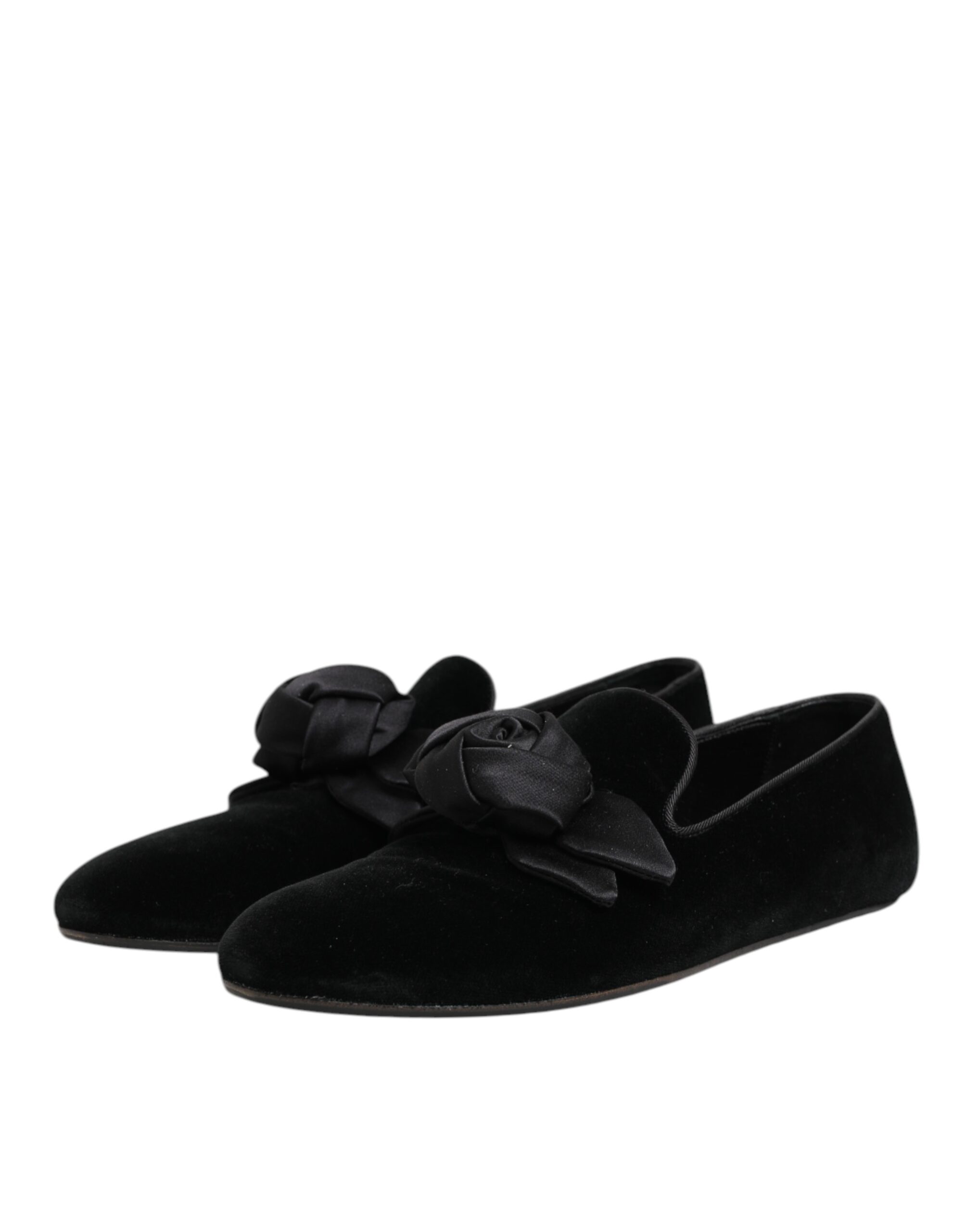 Dolce & Gabbana Black Suede Cotton Rose Slip On Loafers Shoes - Image 4