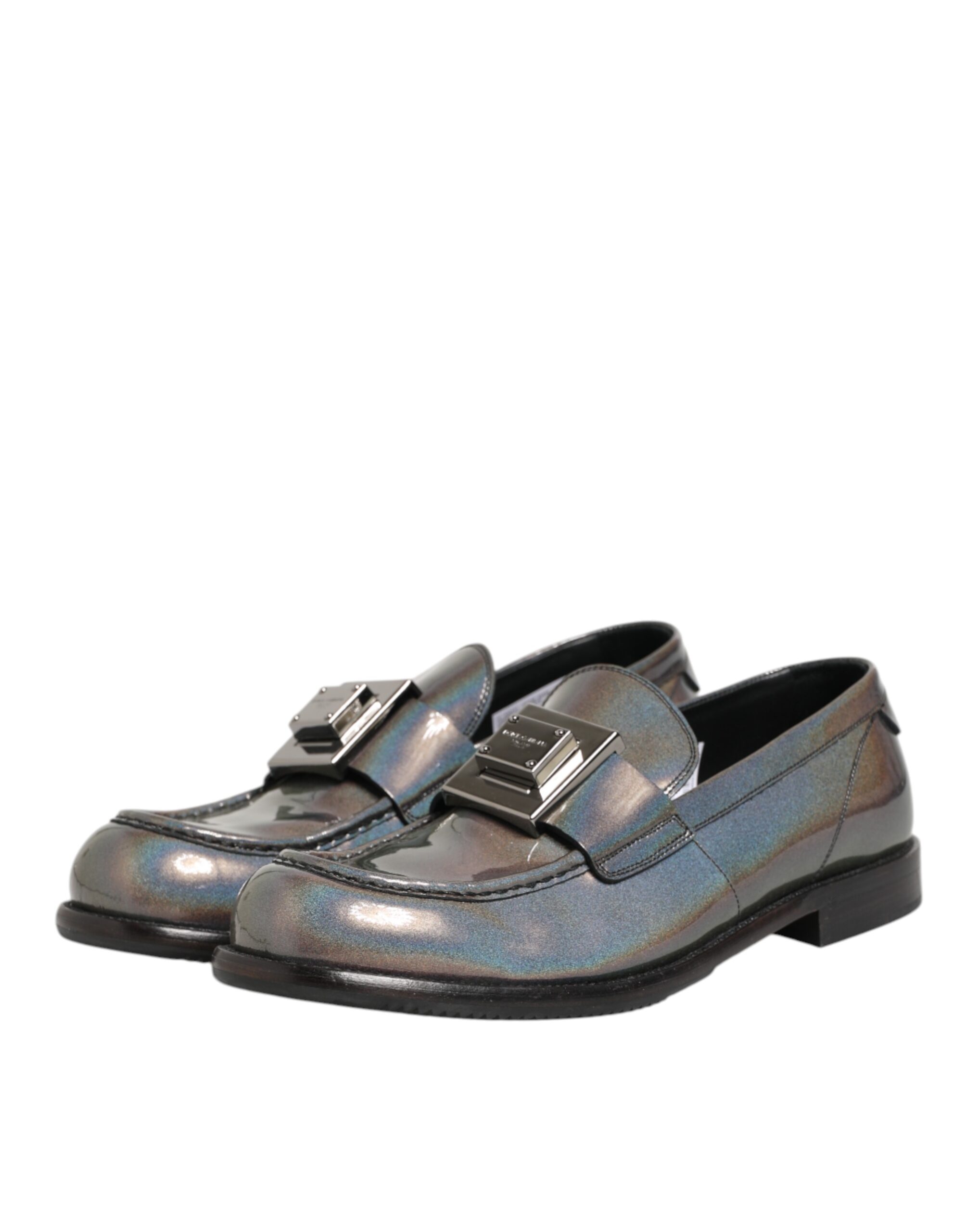 Dolce & Gabbana Metallic Silver Logo Slip On Men Dress Shoes - Image 4