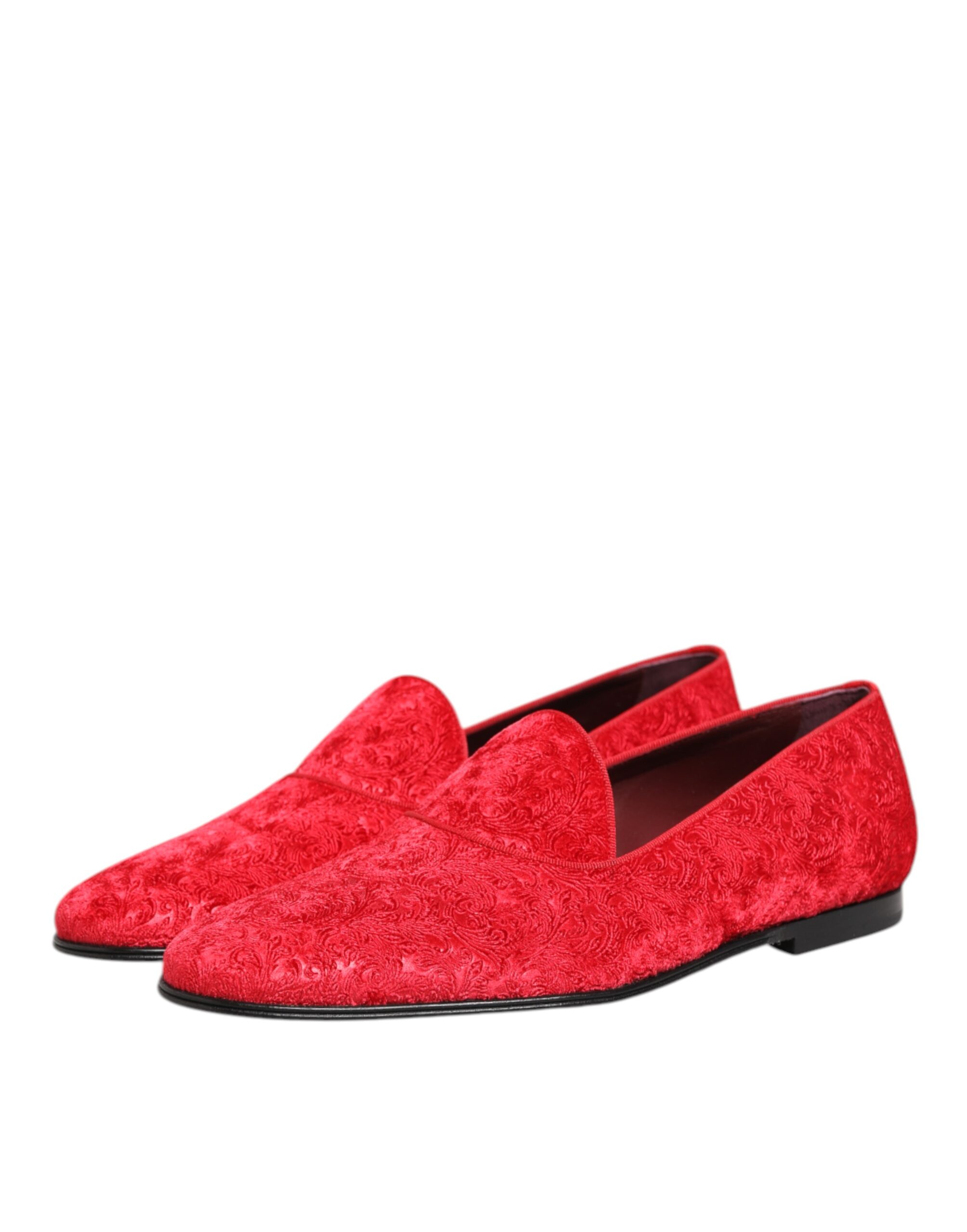 Dolce & Gabbana Red Jacquard Loafers Formal Men Dress Shoes - Image 5