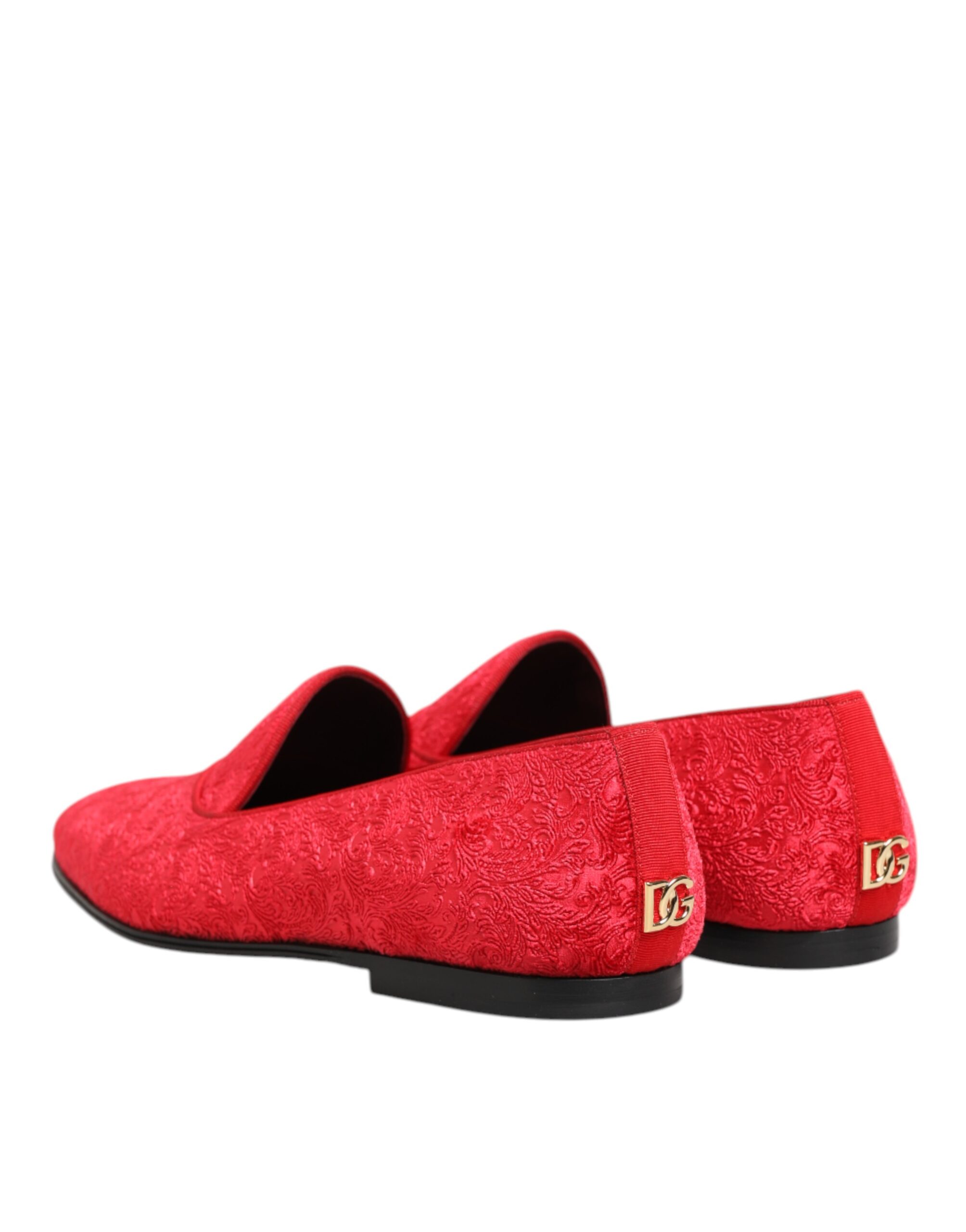 Dolce & Gabbana Red Jacquard Loafers Formal Men Dress Shoes - Image 6