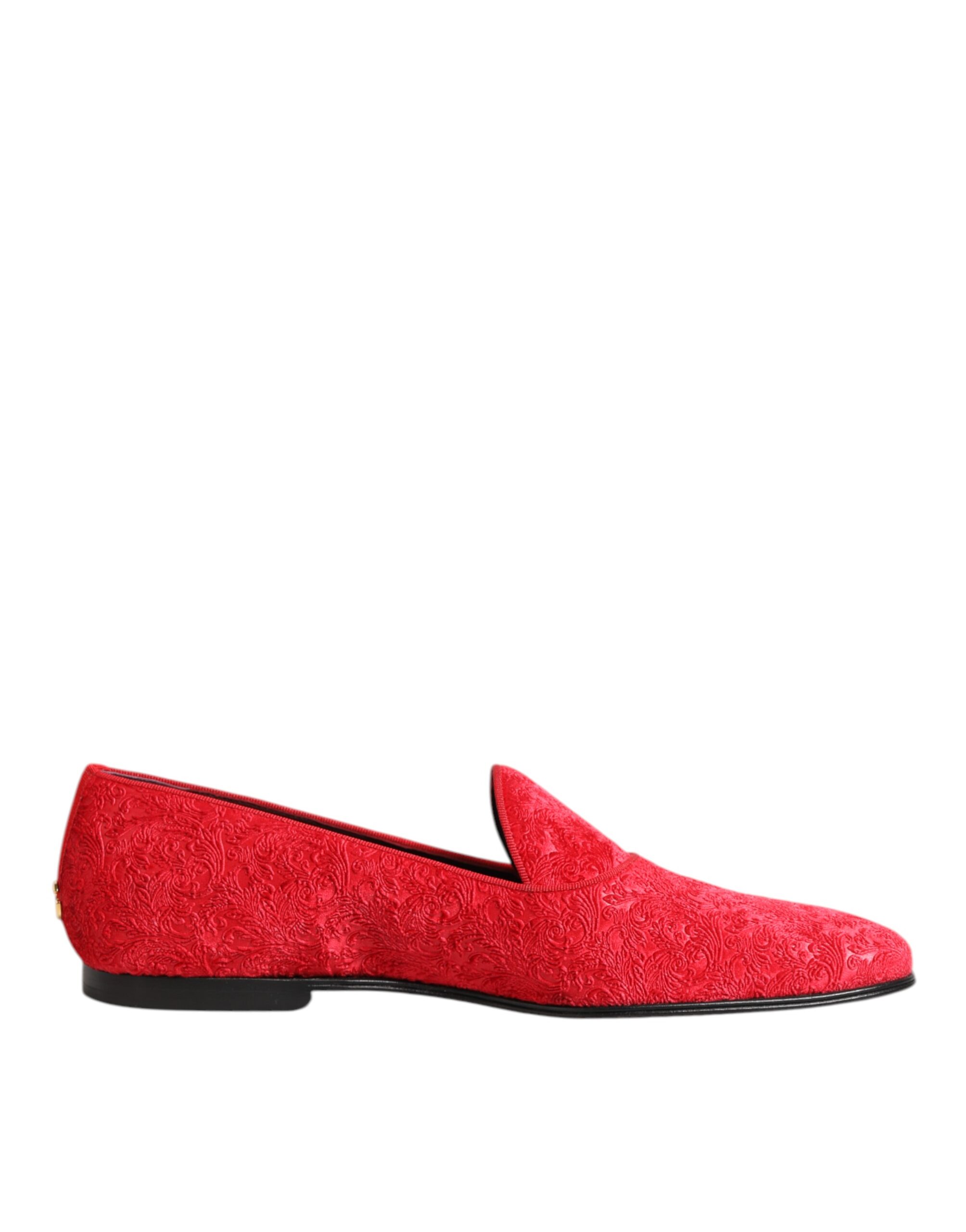 Dolce & Gabbana Red Jacquard Loafers Formal Men Dress Shoes - Image 2