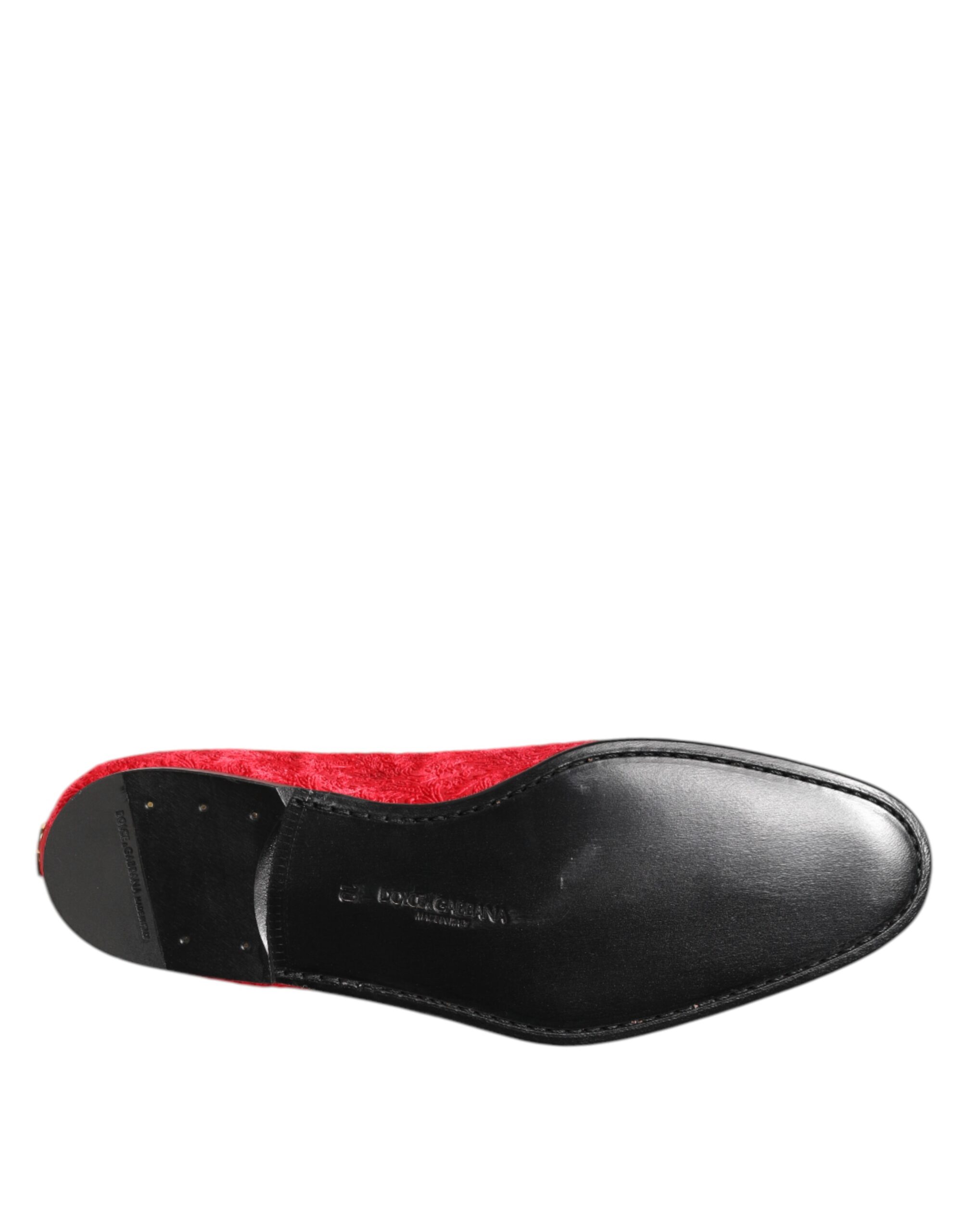 Dolce & Gabbana Red Jacquard Loafers Formal Men Dress Shoes - Image 8