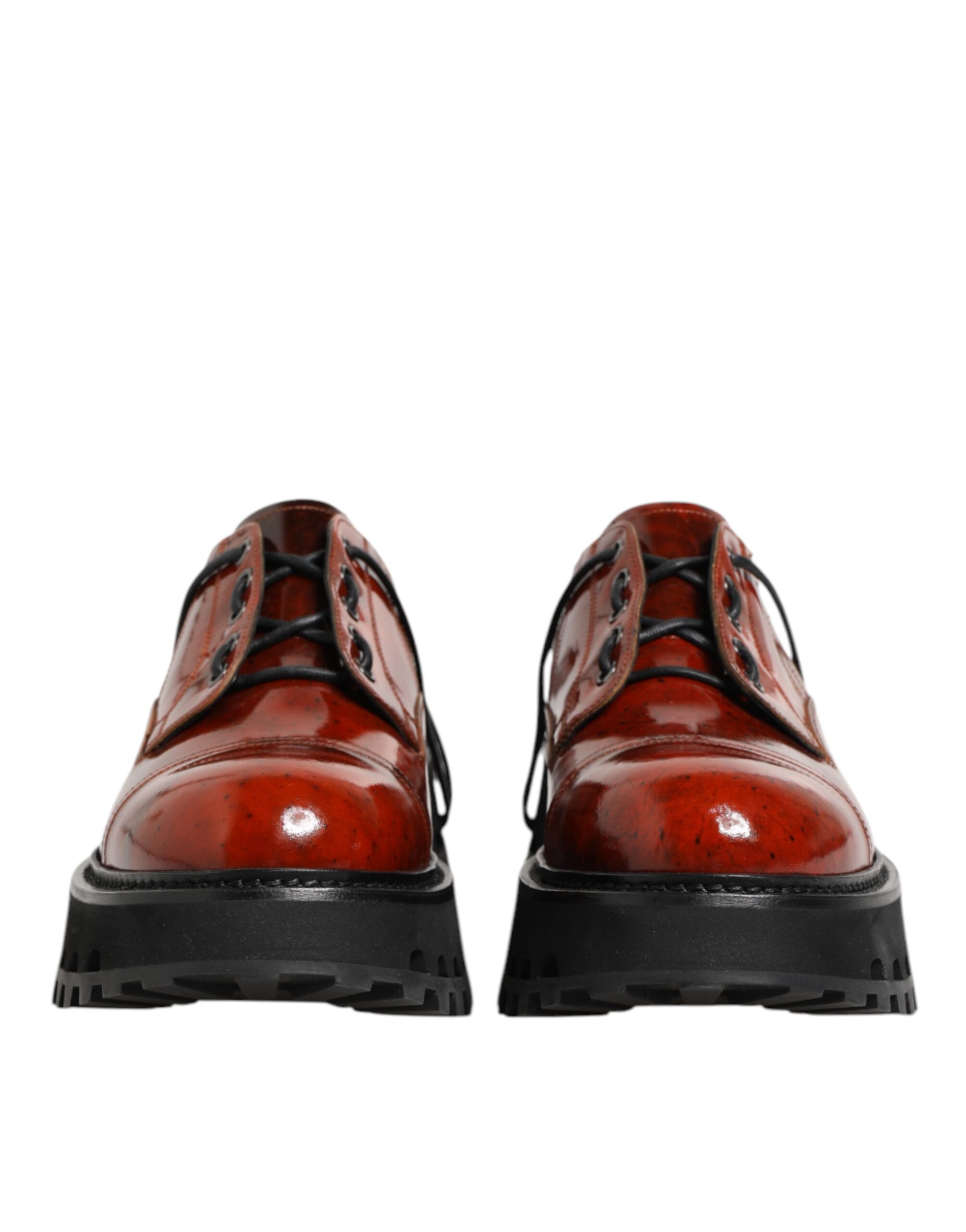 Dolce & Gabbana Brown Red Leather Lace Up Derby Dress Shoes - Image 3