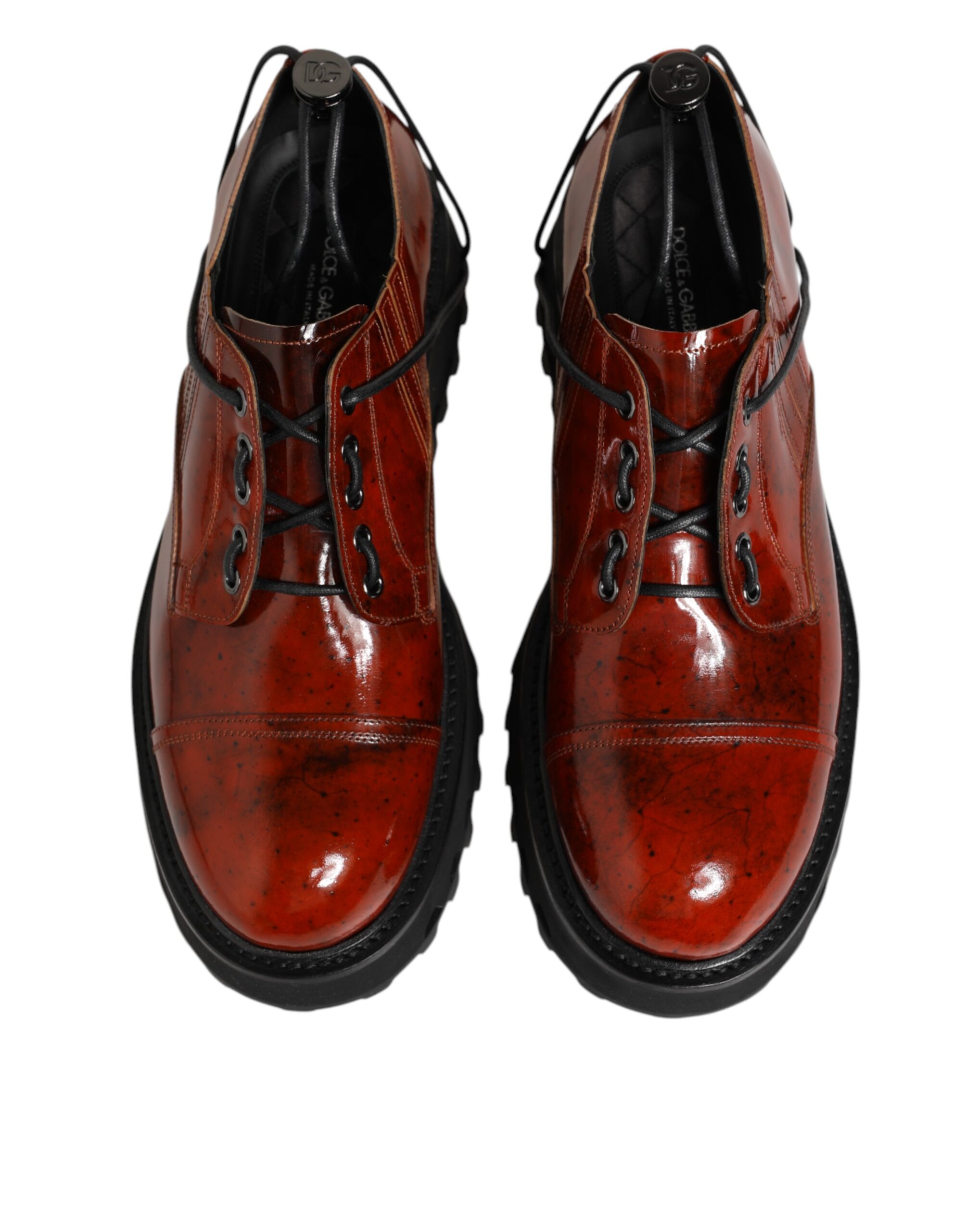 Dolce & Gabbana Brown Red Leather Lace Up Derby Dress Shoes - Image 4