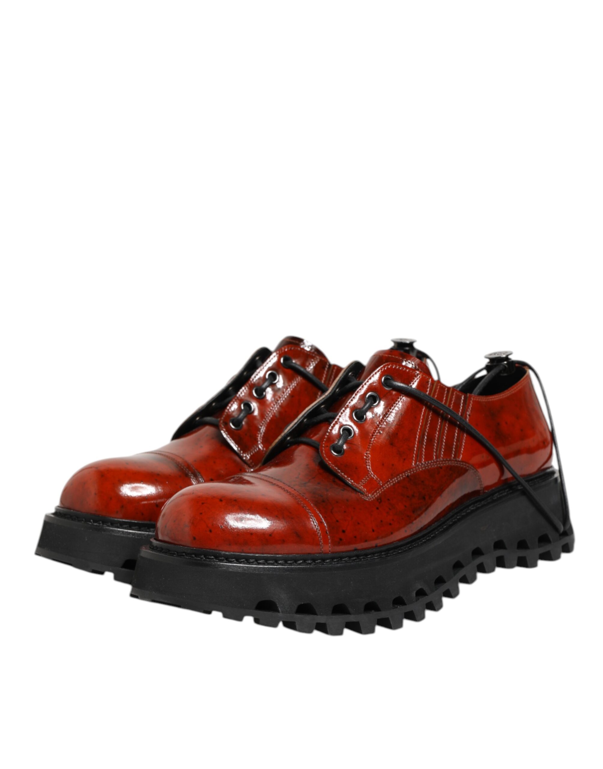 Dolce & Gabbana Brown Red Leather Lace Up Derby Dress Shoes - Image 5