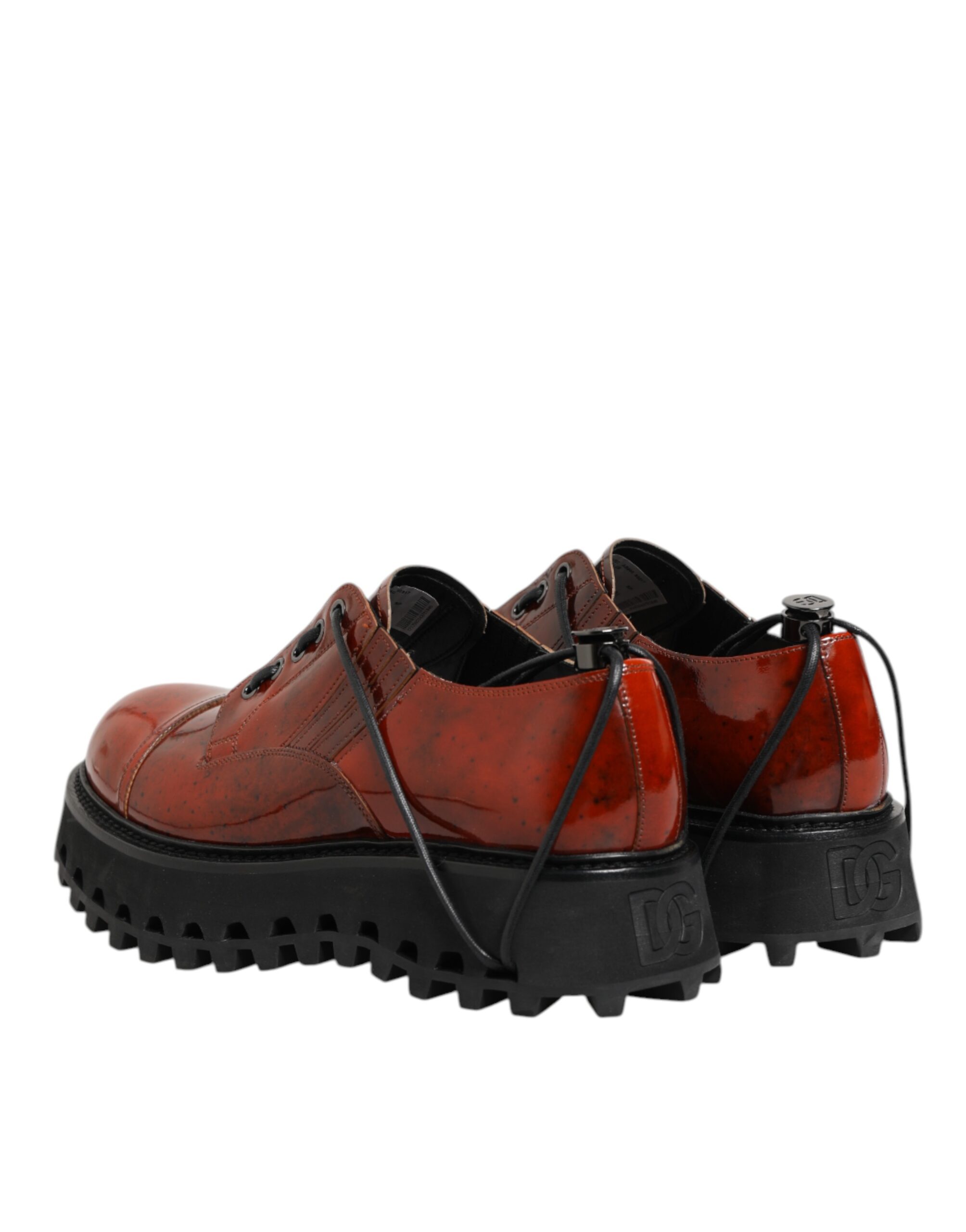 Dolce & Gabbana Brown Red Leather Lace Up Derby Dress Shoes - Image 6