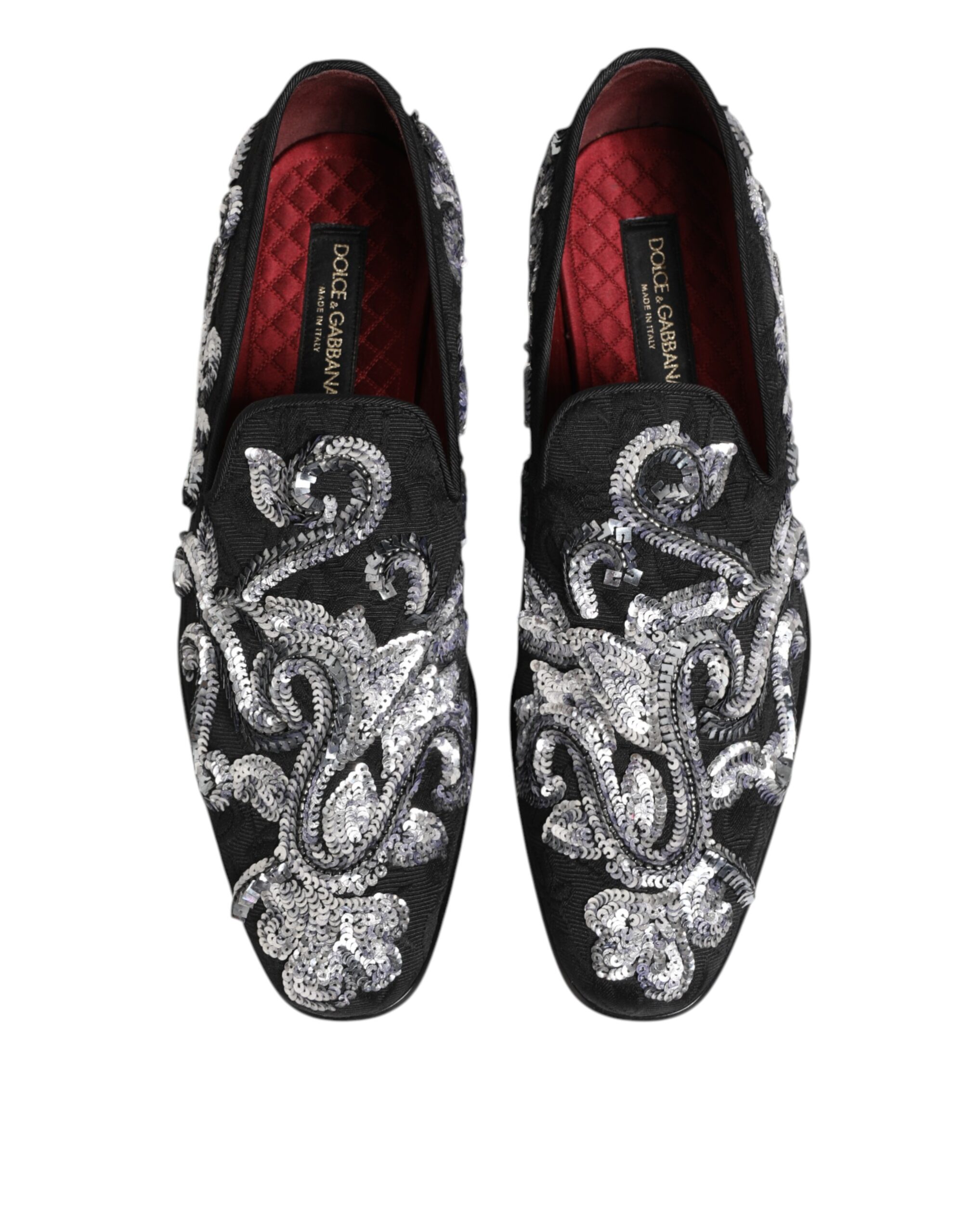 Dolce & Gabbana Black Silver Sequined Loafers Men Dress Shoes - Image 4