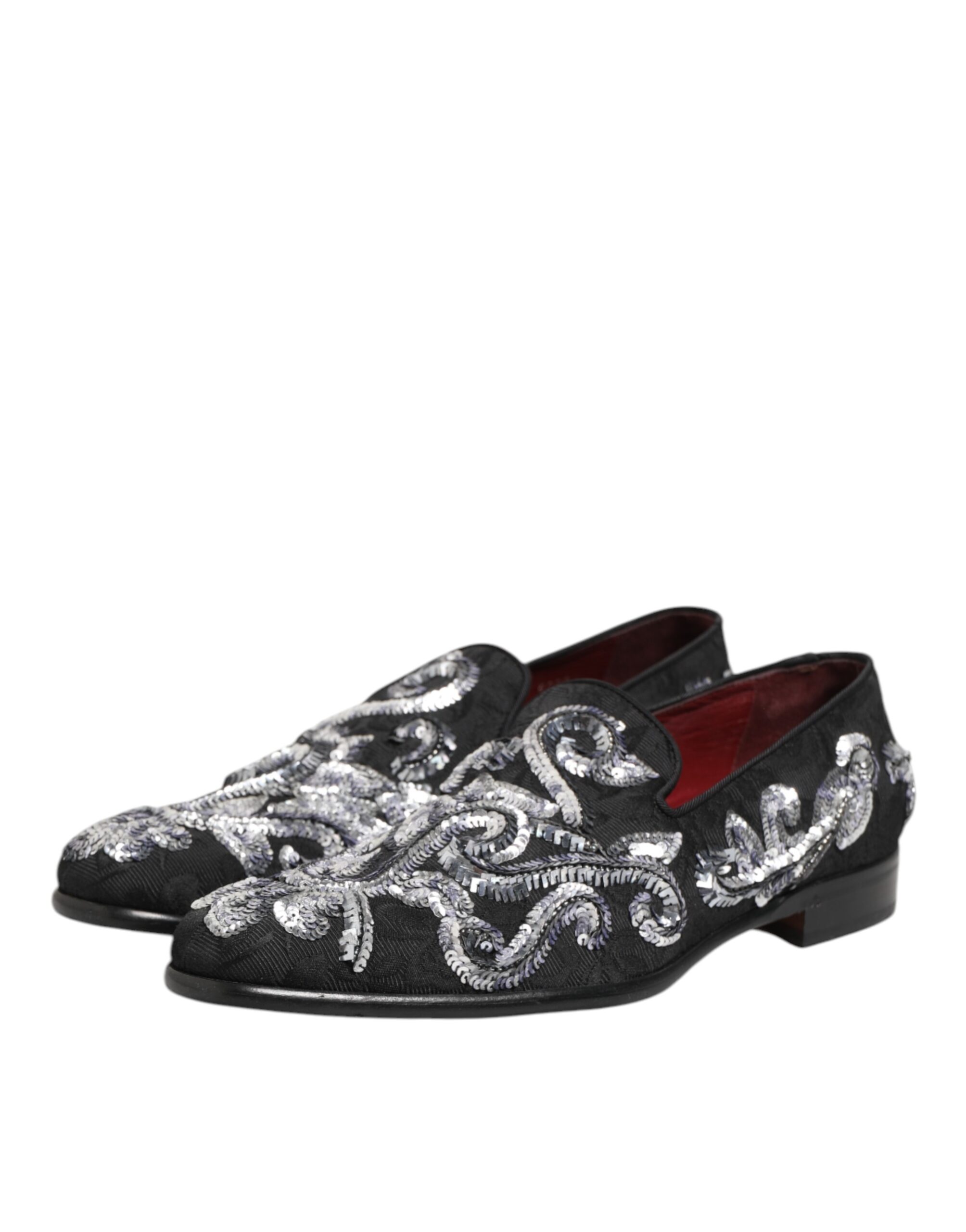 Dolce & Gabbana Black Silver Sequined Loafers Men Dress Shoes - Image 5