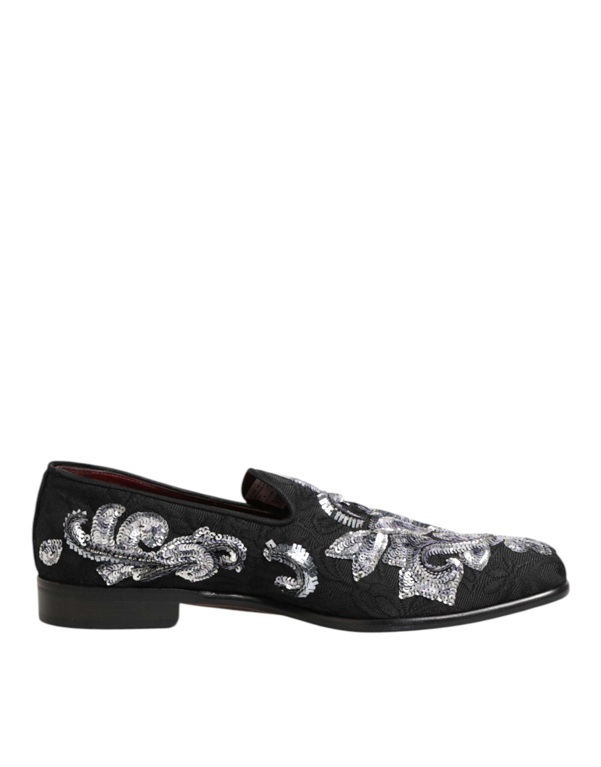 Dolce & Gabbana Black Silver Sequined Loafers Men Dress Shoes - Image 2