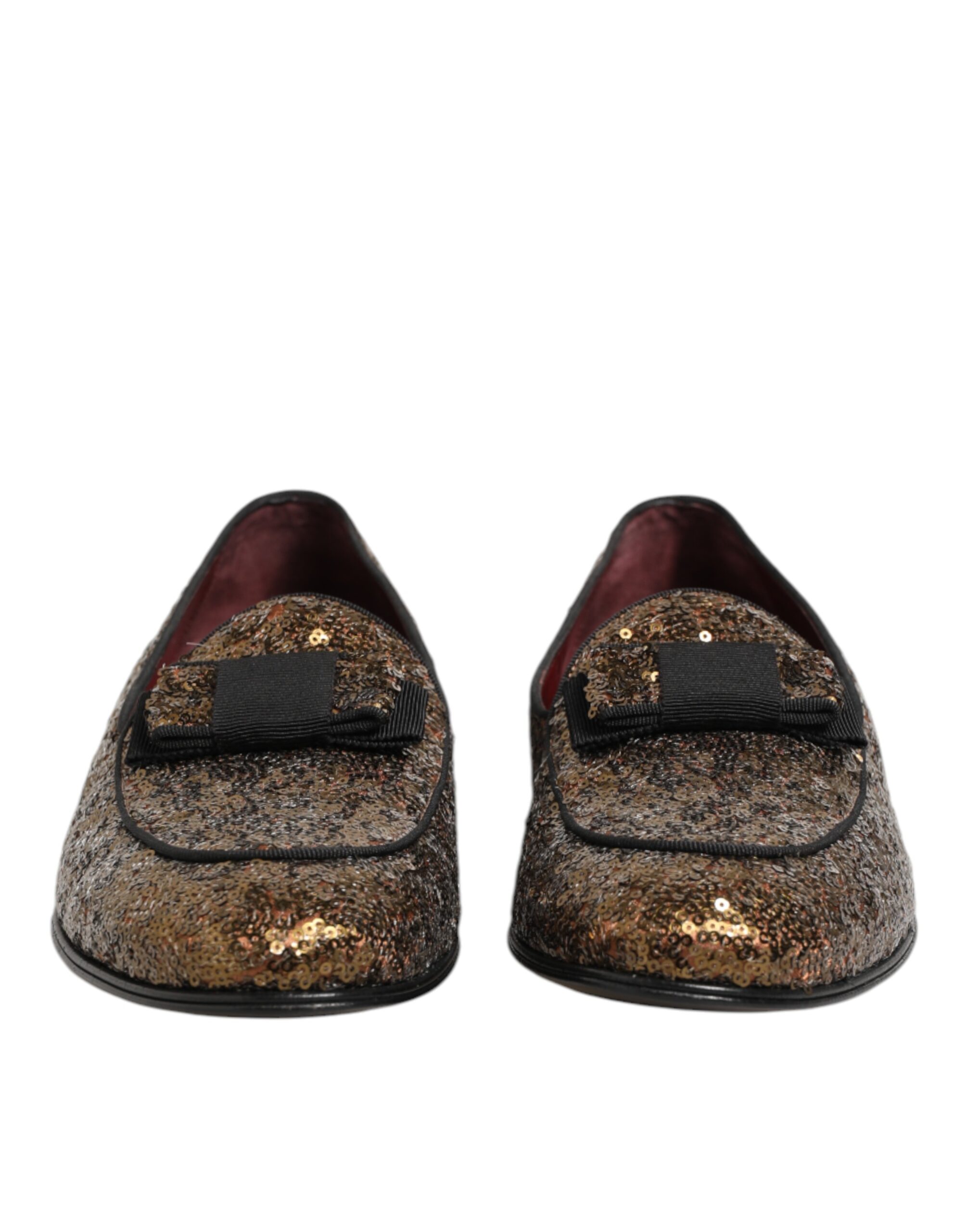 Dolce & Gabbana Gold Sequined Slip On Loafers Men Dress Shoes - Image 3