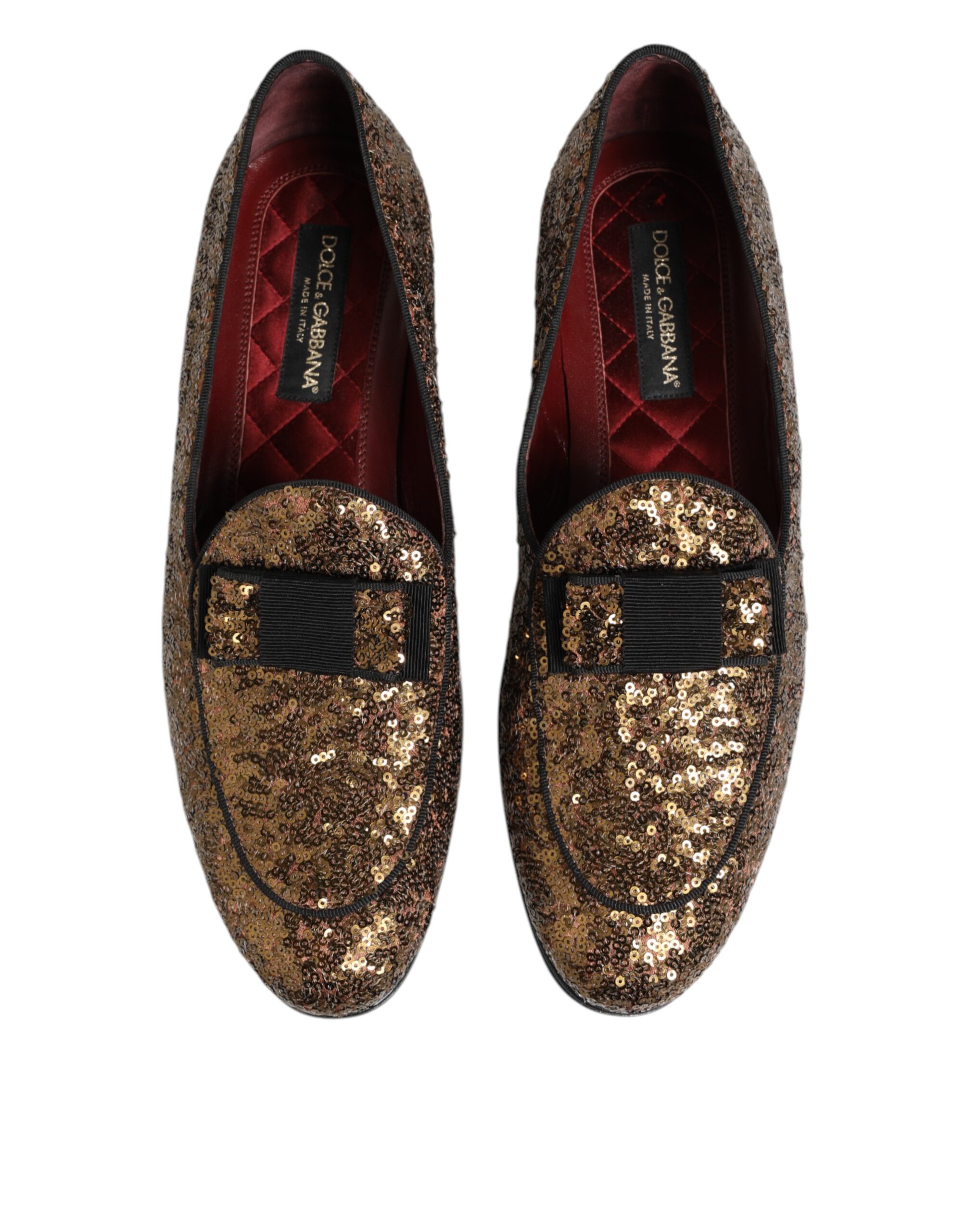 Dolce & Gabbana Gold Sequined Slip On Loafers Men Dress Shoes - Image 4