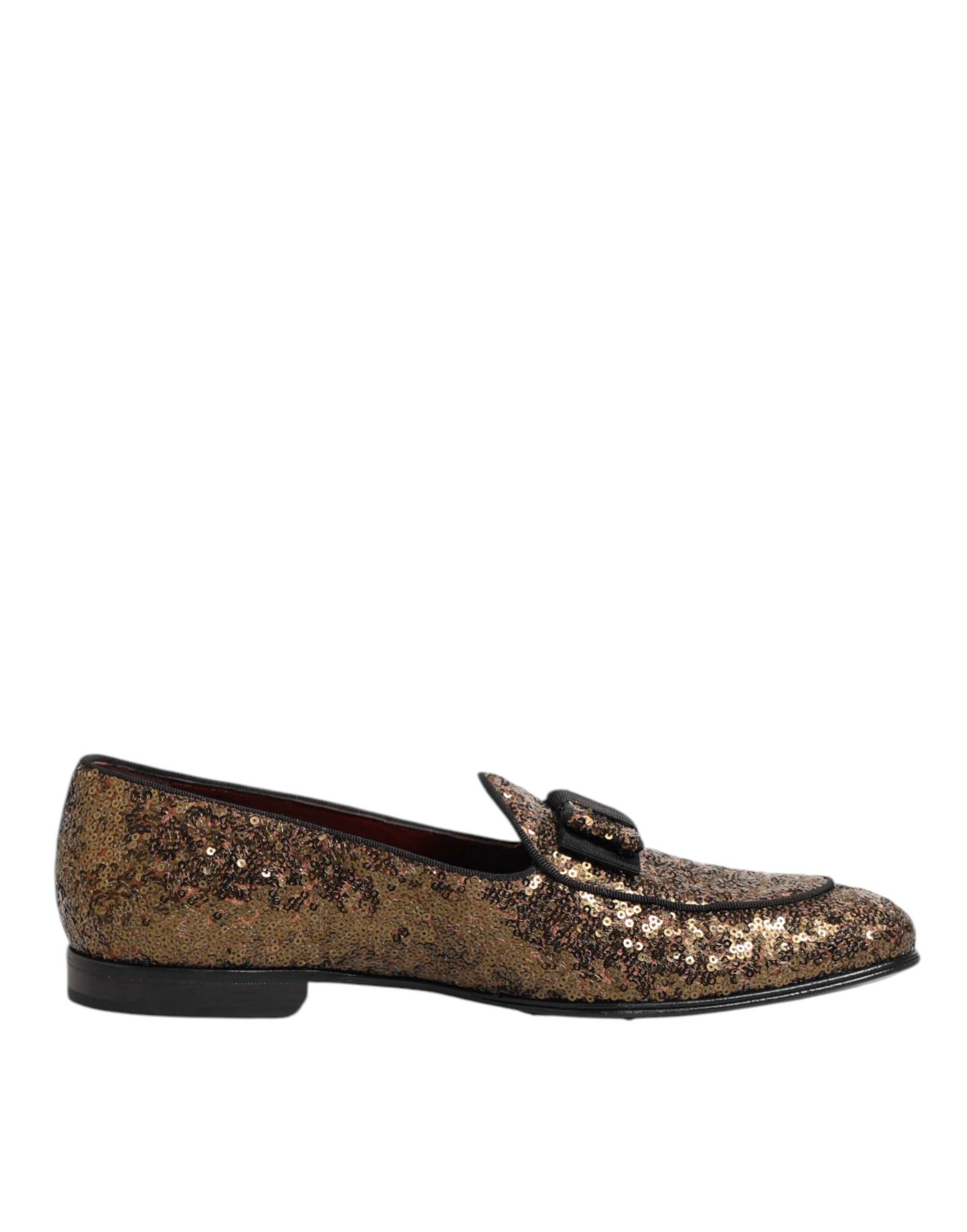 Dolce & Gabbana Gold Sequined Slip On Loafers Men Dress Shoes - Image 2