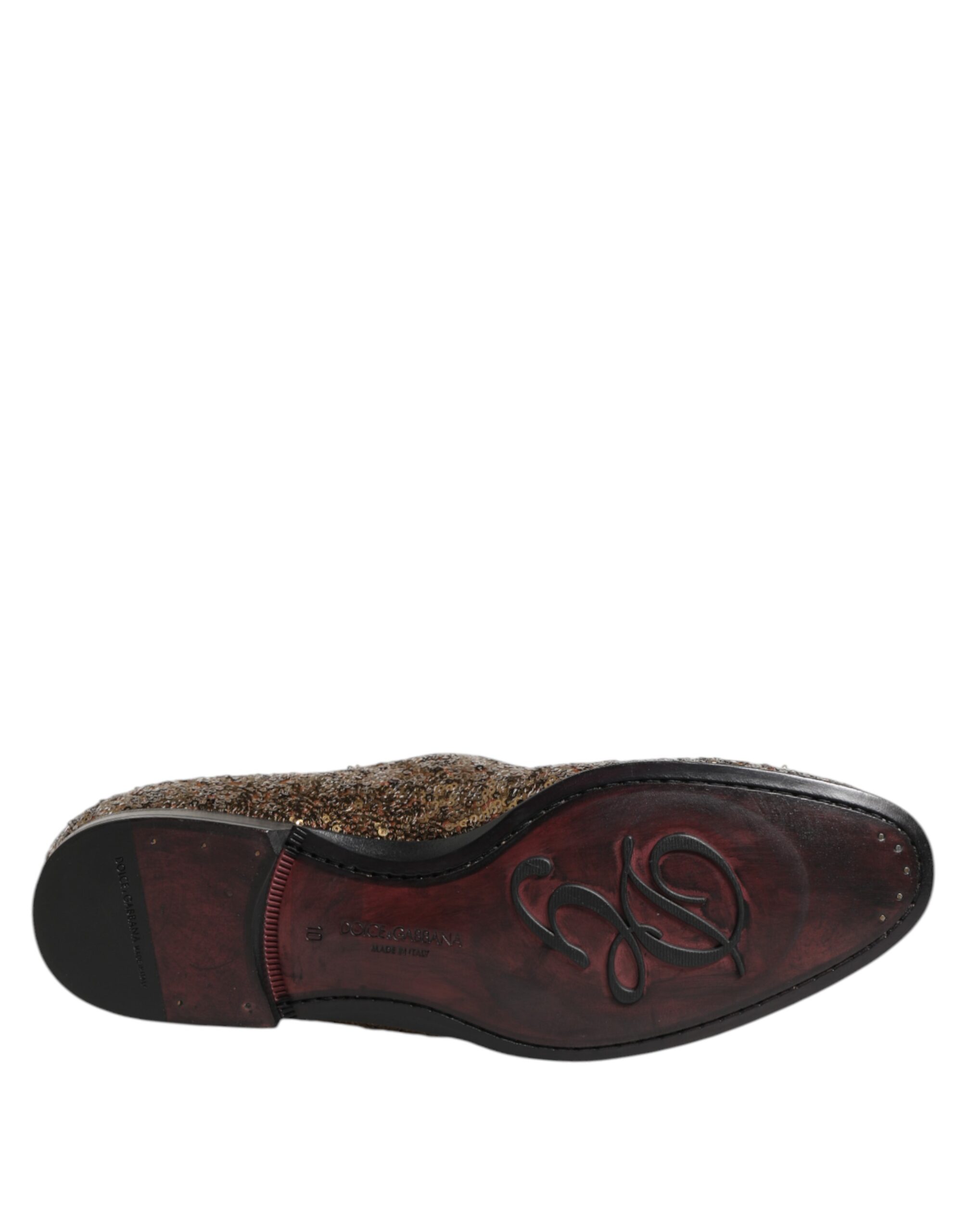 Dolce & Gabbana Gold Sequined Slip On Loafers Men Dress Shoes - Image 8