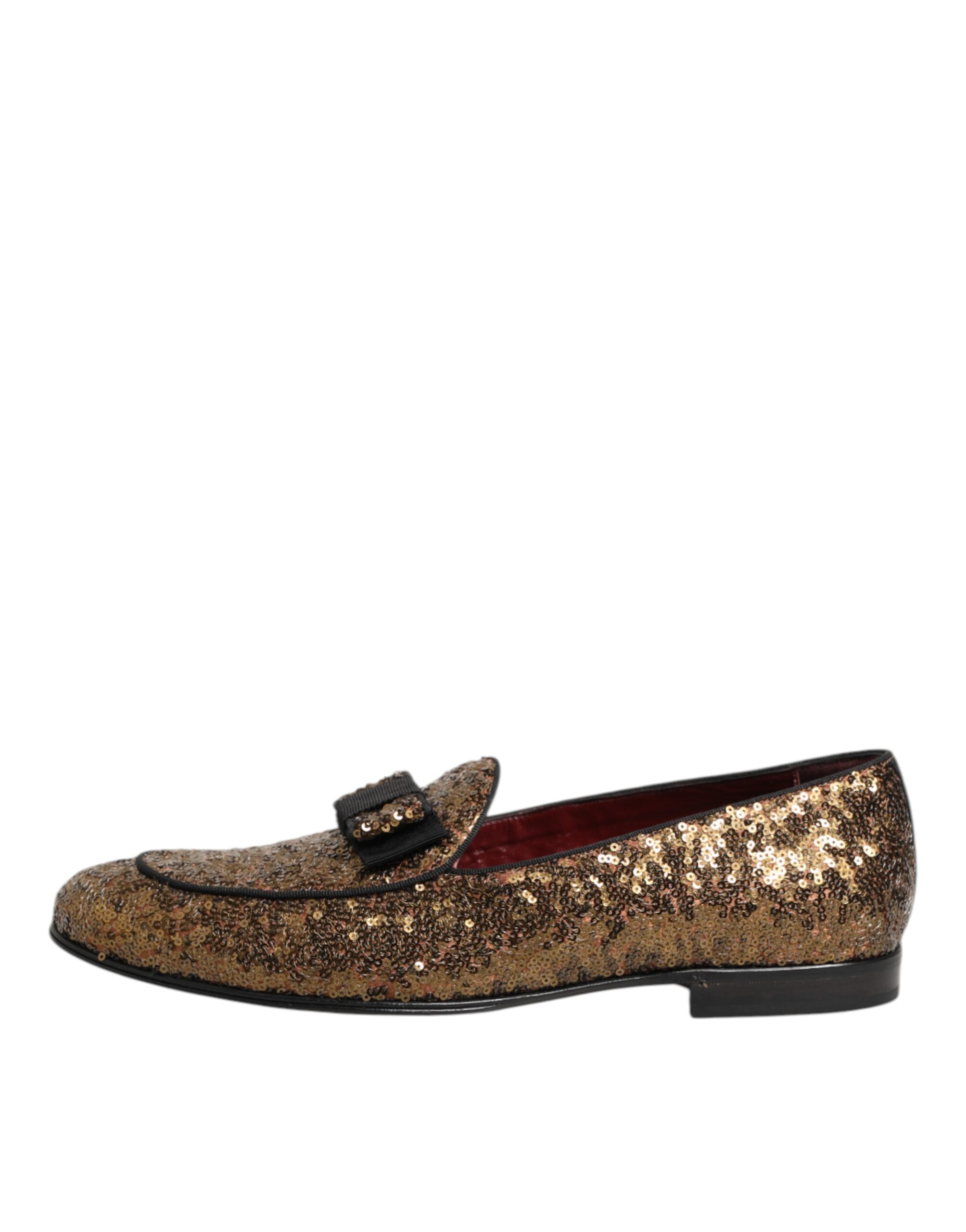 Dolce & Gabbana Gold Sequined Slip On Loafers Men Dress Shoes - Image 7