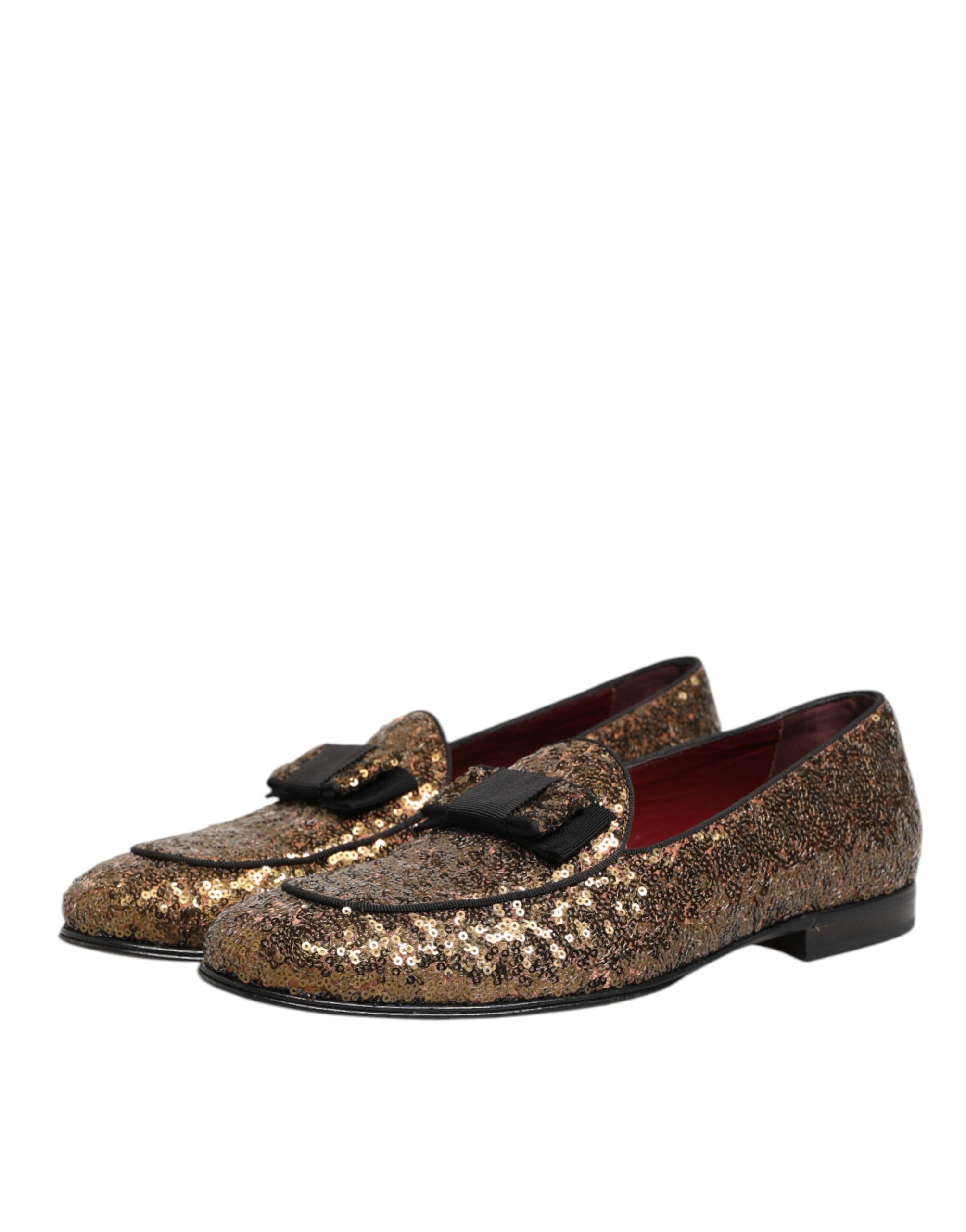 Dolce & Gabbana Gold Sequined Slip On Loafers Men Dress Shoes - Image 5