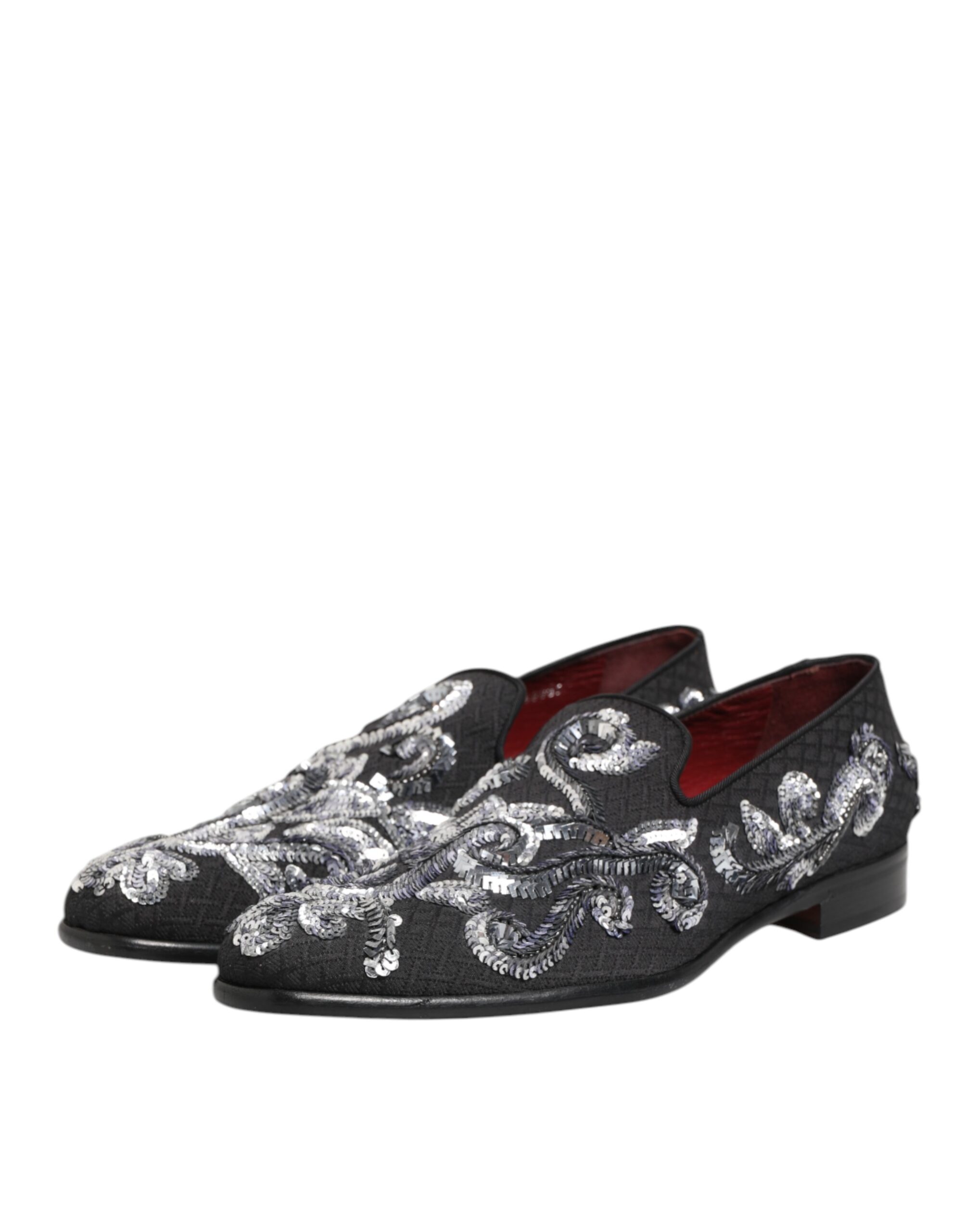 Dolce & Gabbana Black Silver Sequined Loafers Men Dress Shoes - Image 5