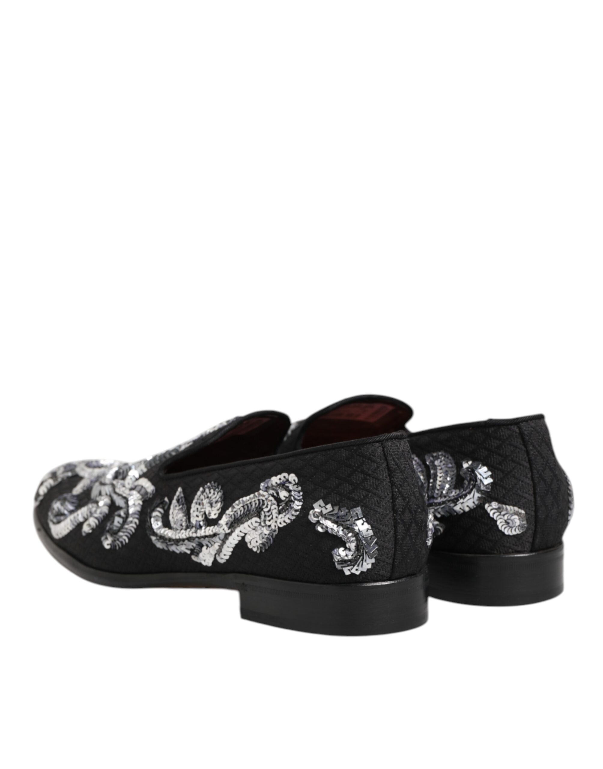 Dolce & Gabbana Black Silver Sequined Loafers Men Dress Shoes - Image 6