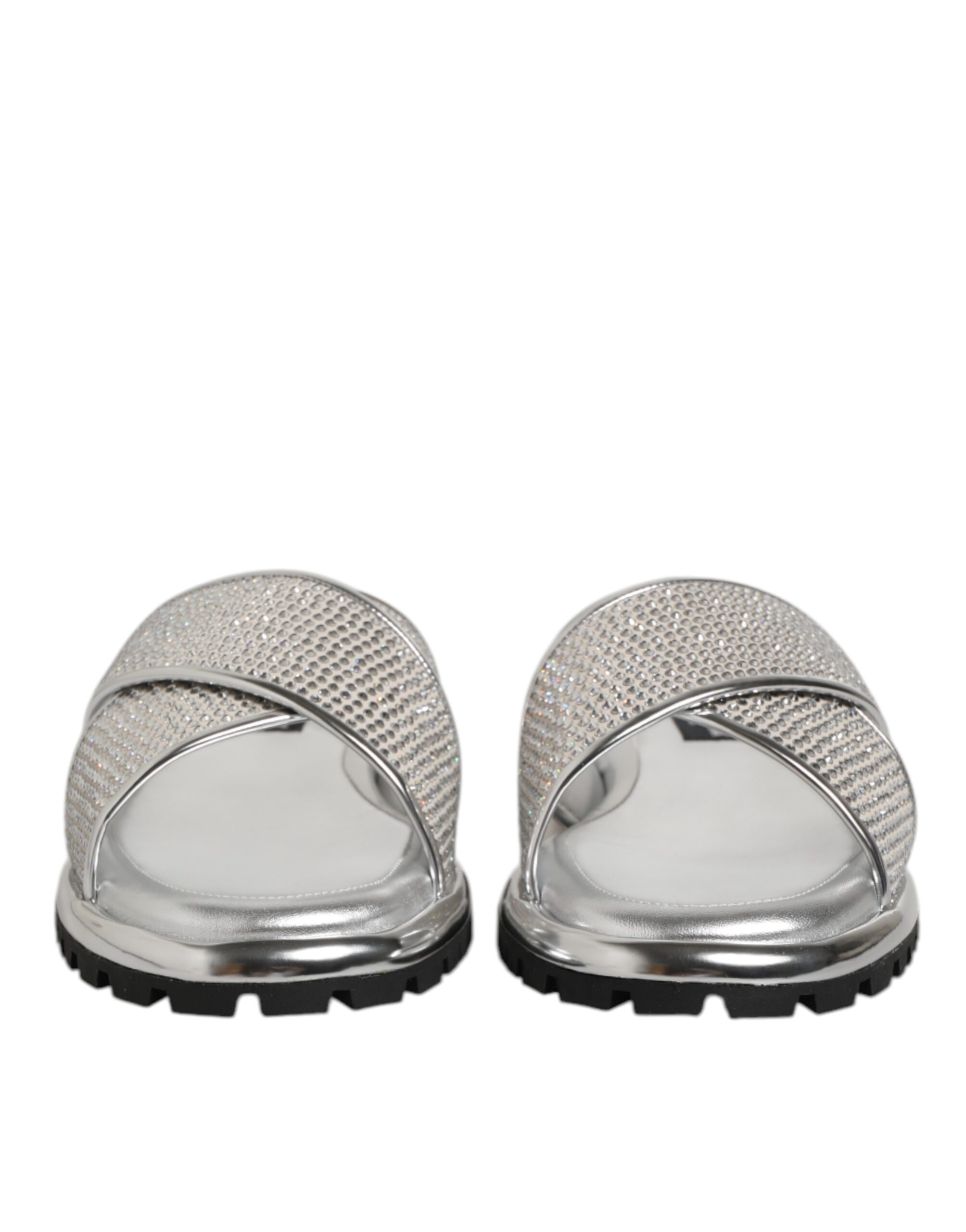 Dolce & Gabbana Silver Strass Slides Flats Slippers Shoes - Image 3