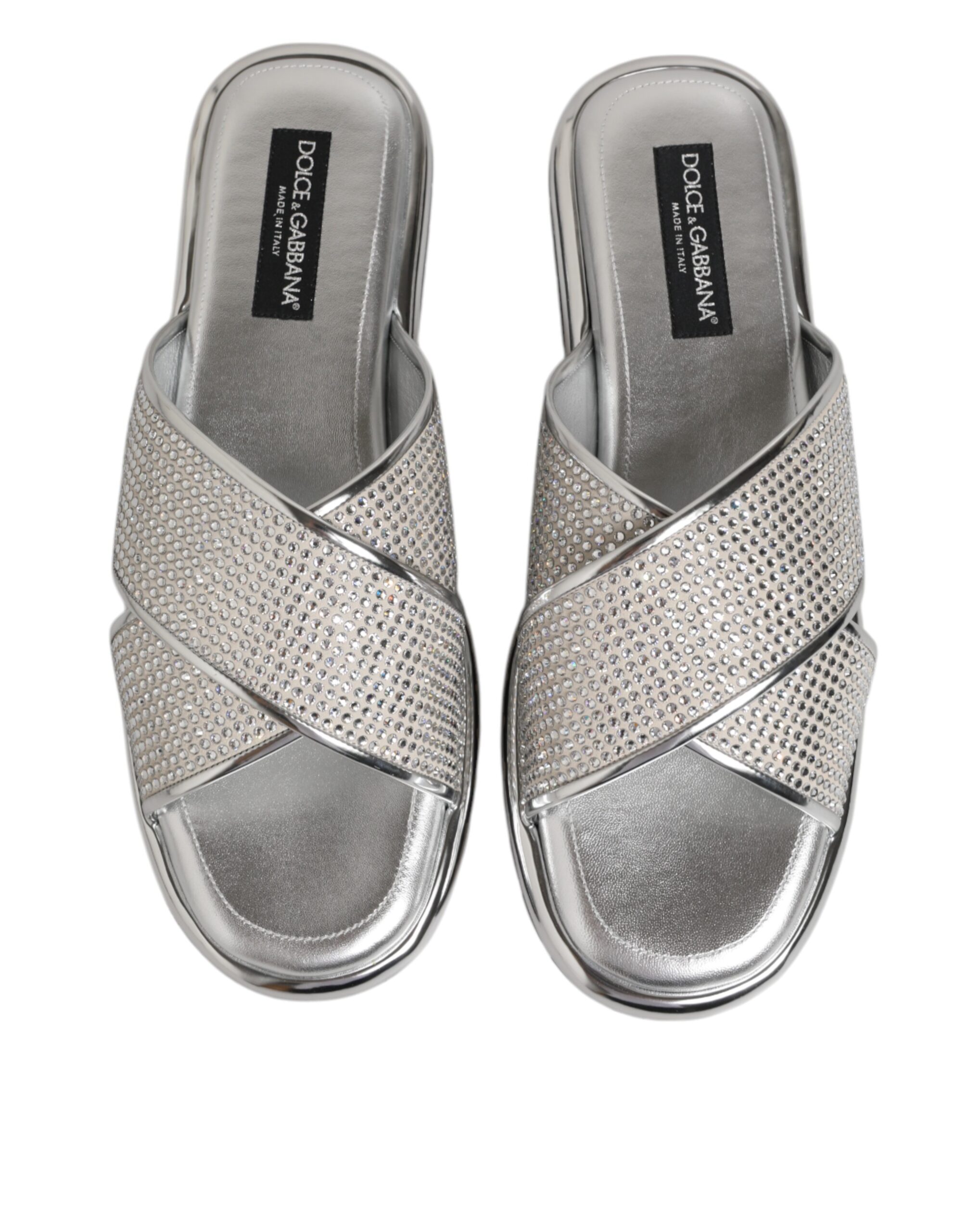 Dolce & Gabbana Silver Strass Slides Flats Slippers Shoes - Image 4