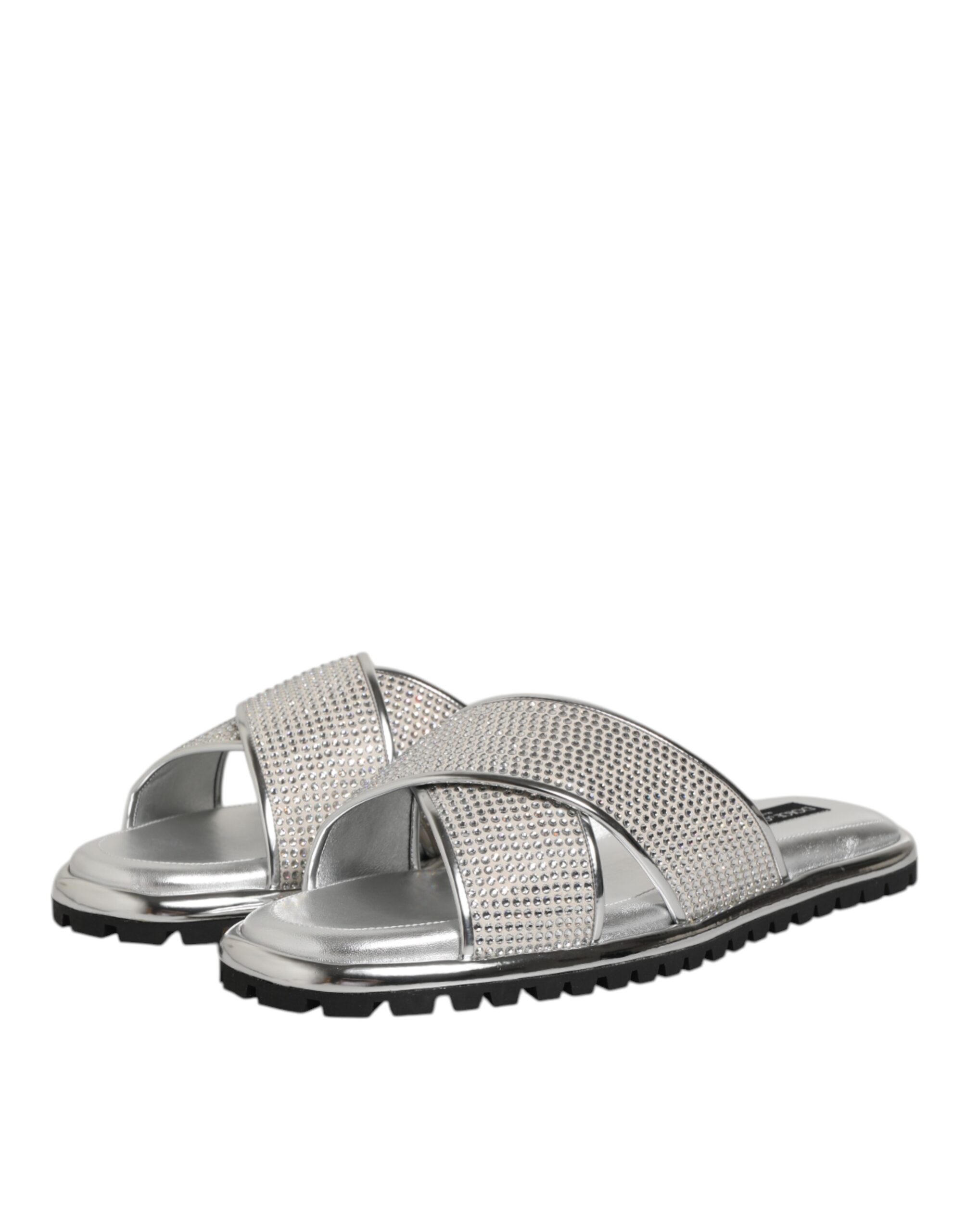 Dolce & Gabbana Silver Strass Slides Flats Slippers Shoes - Image 5