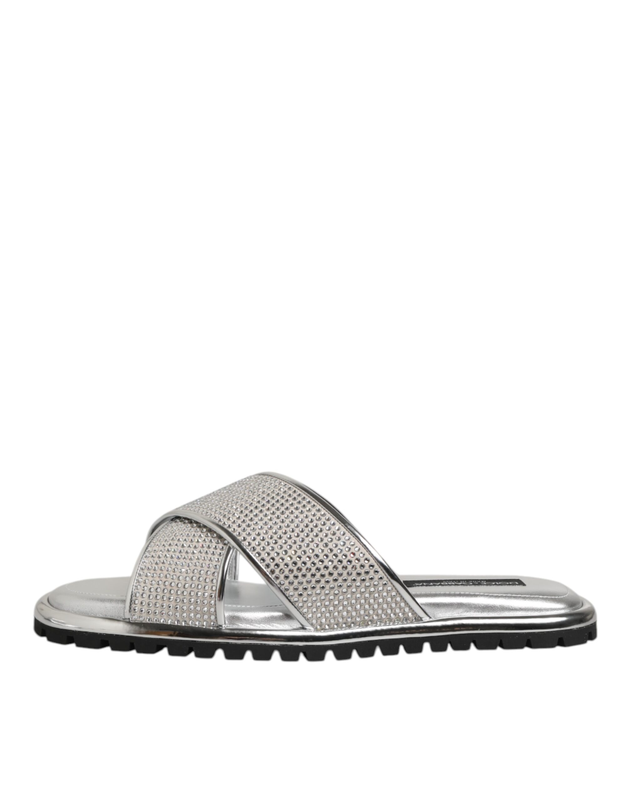 Dolce & Gabbana Silver Strass Slides Flats Slippers Shoes - Image 7