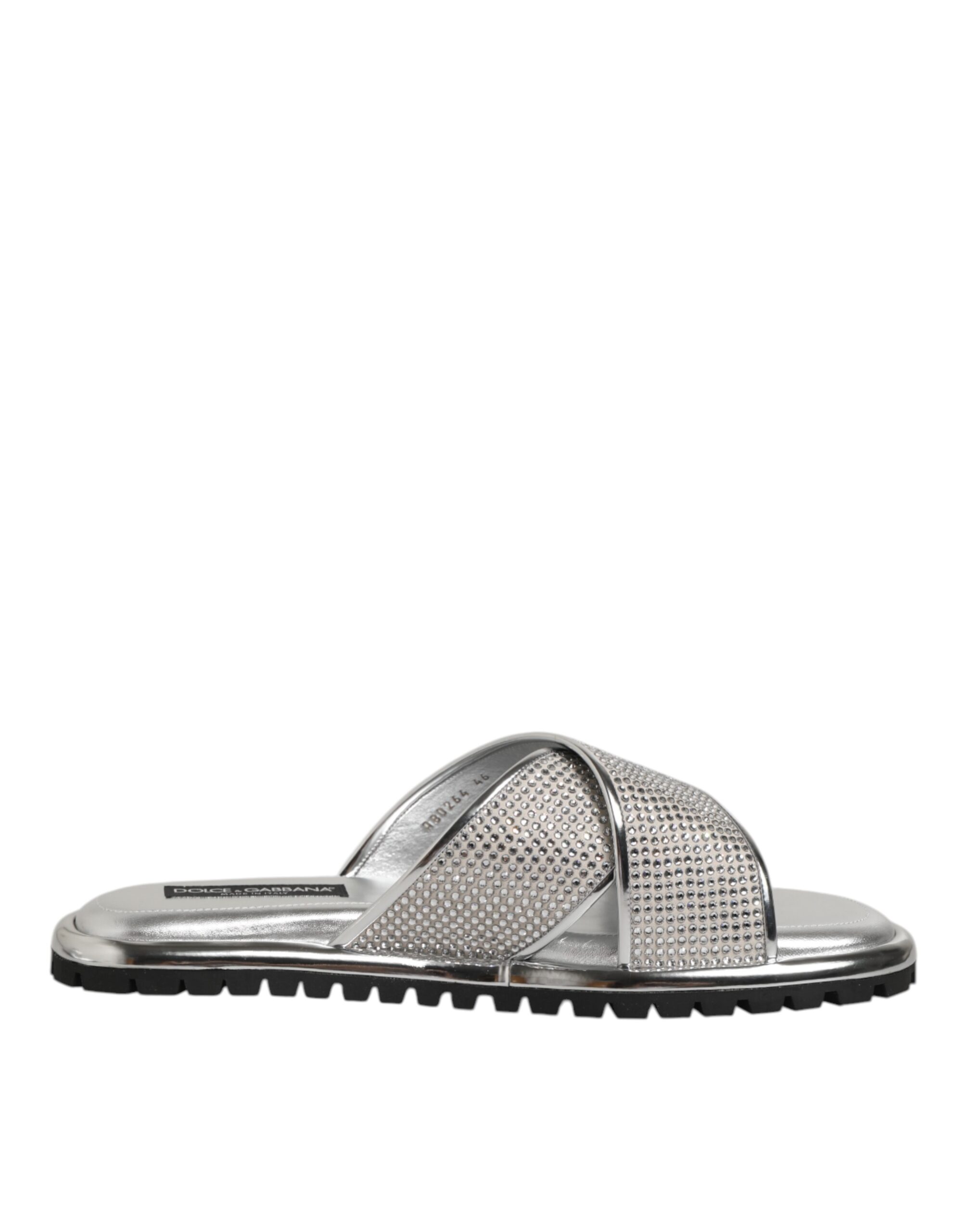 Dolce & Gabbana Silver Strass Slides Flats Slippers Shoes - Image 2