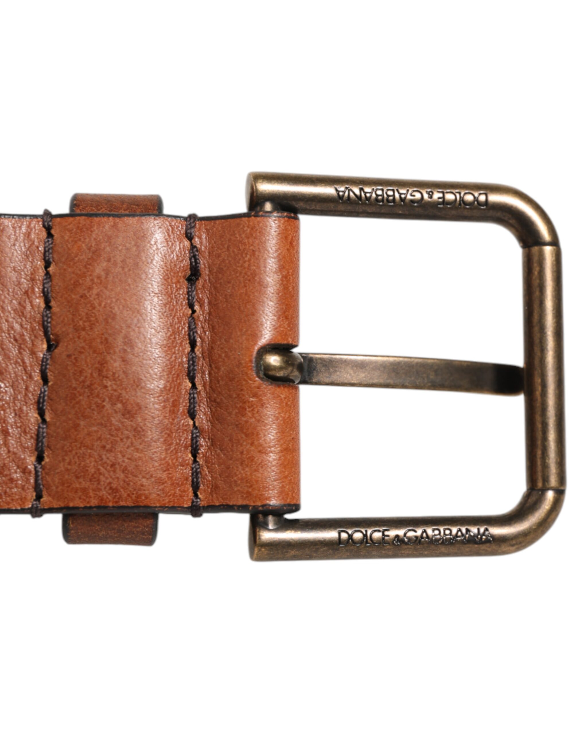 Dolce & Gabbana Brown Classic Gold Metal Logo Buckle Men Belt - Image 4