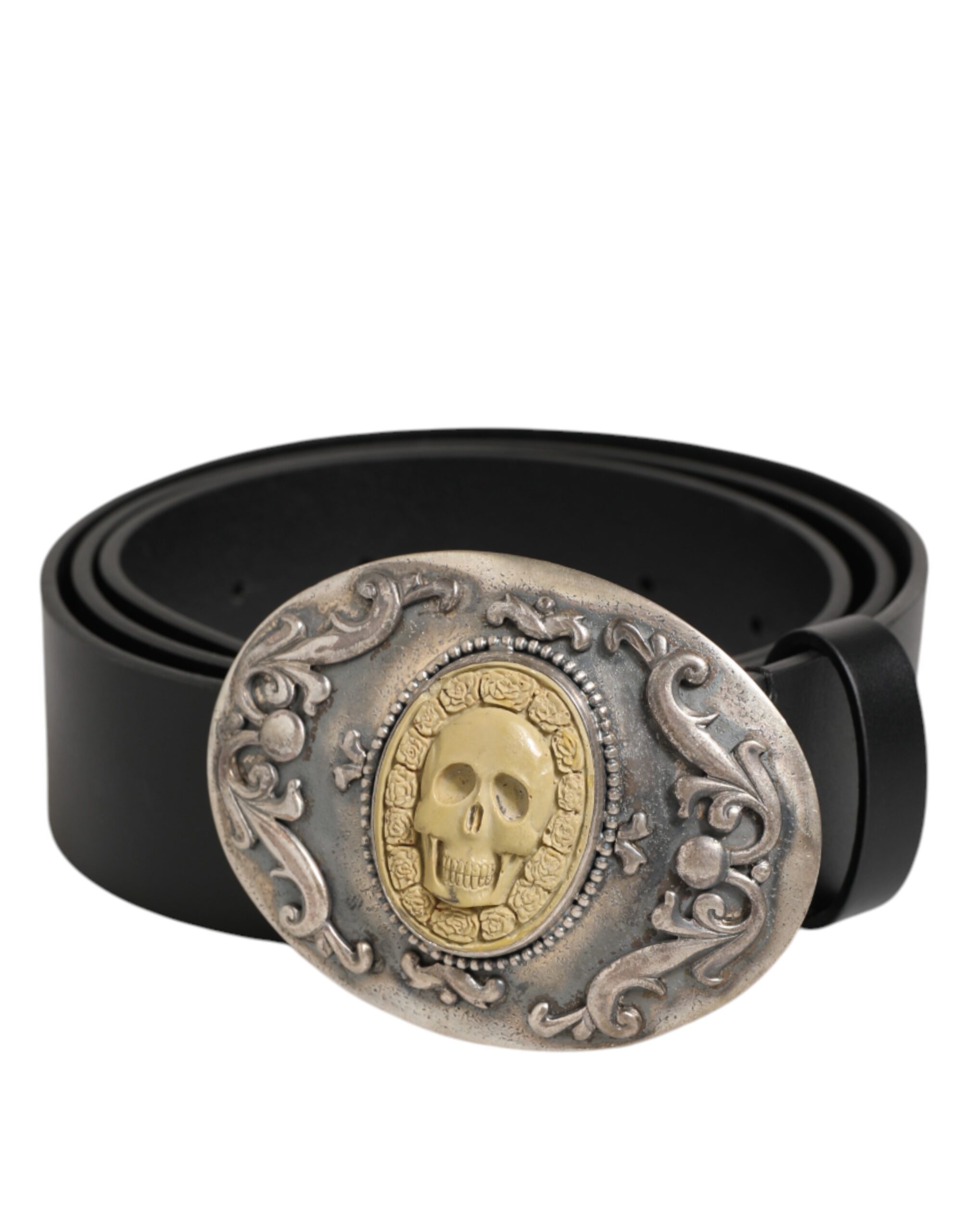 Dolce & Gabbana Black Leather Ornate Metal Buckle Men Belt - Image 2