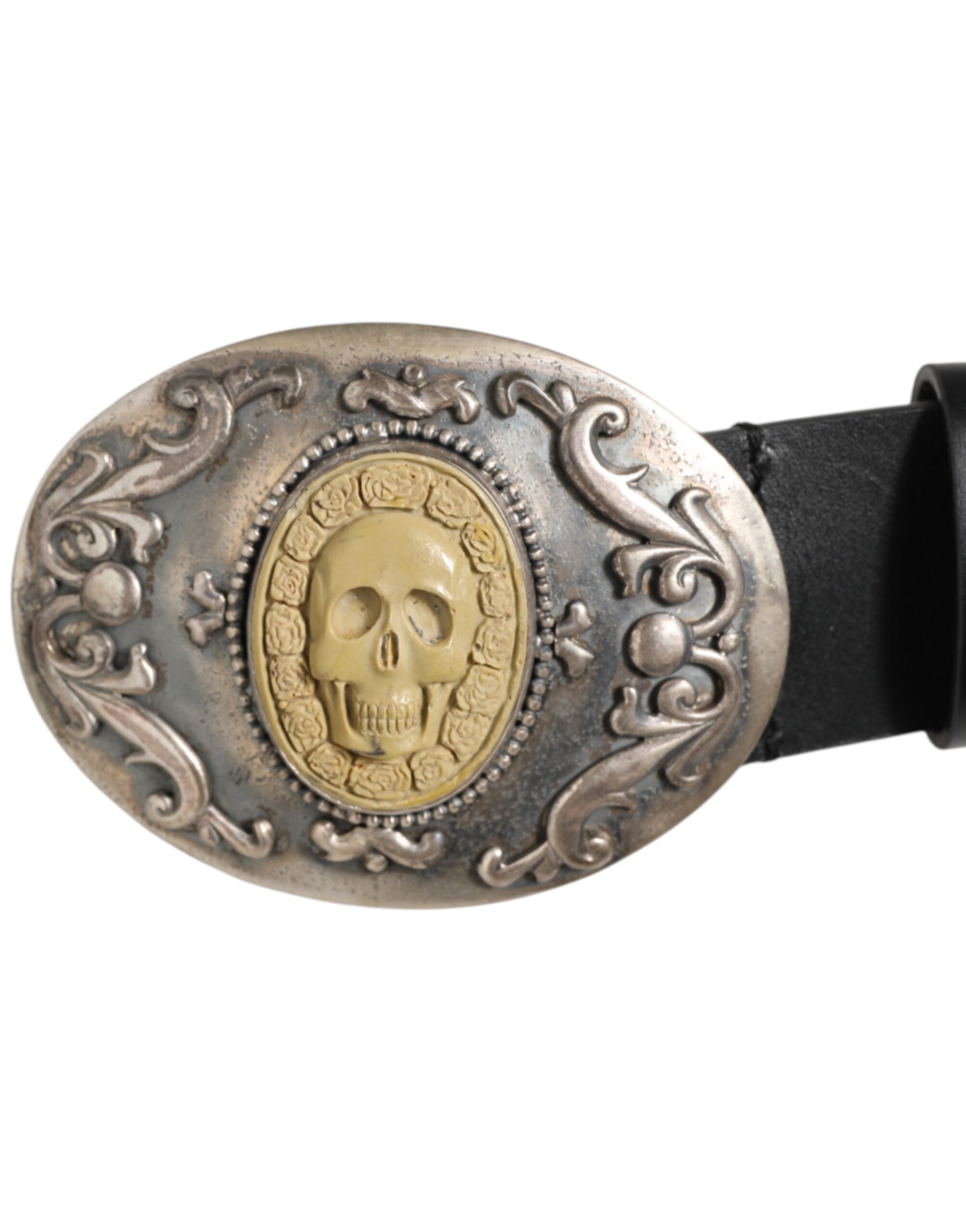 Dolce & Gabbana Black Leather Ornate Metal Buckle Men Belt - Image 3