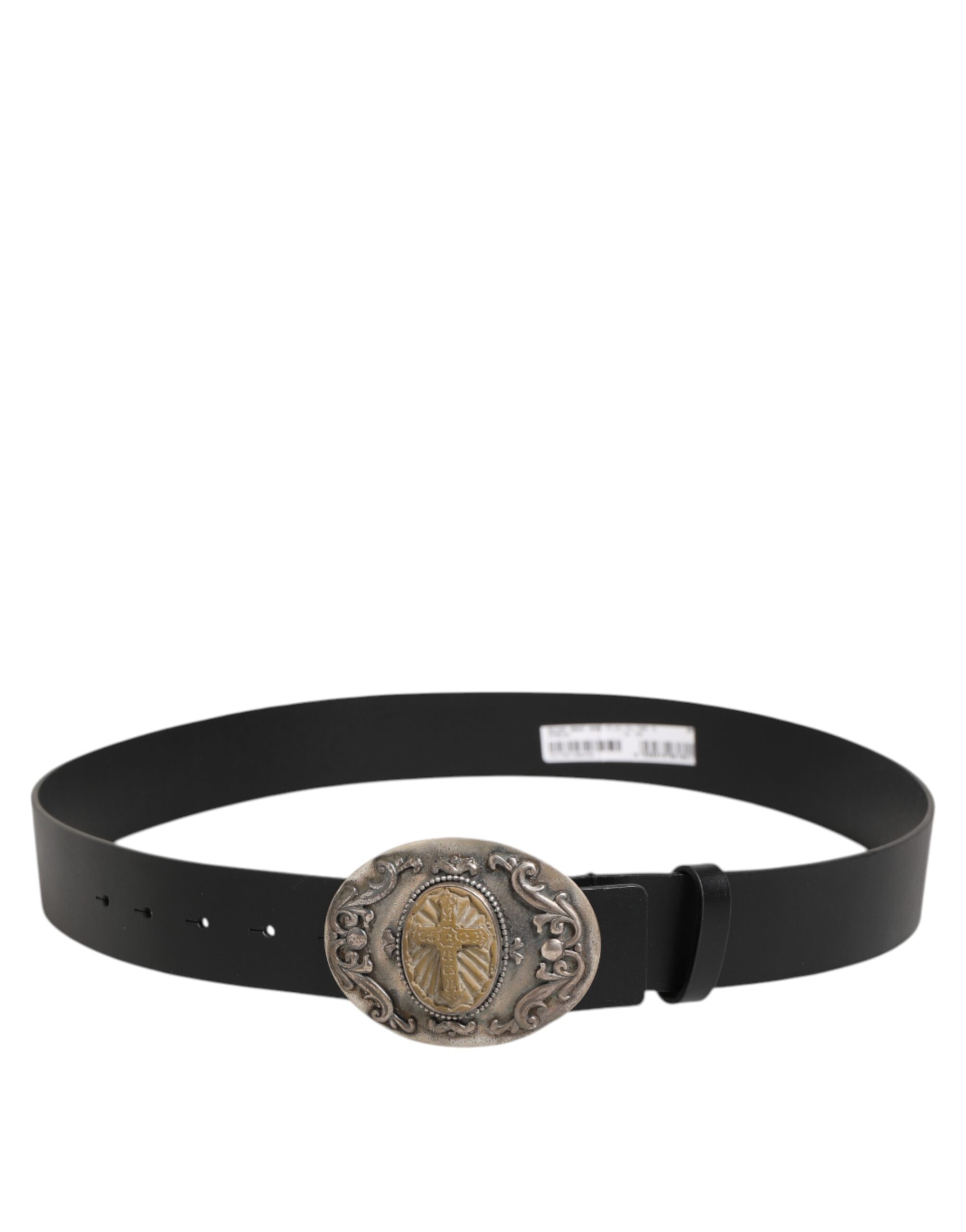Dolce & Gabbana Black Leather Ornate Metal Buckle Men Belt - Image 5