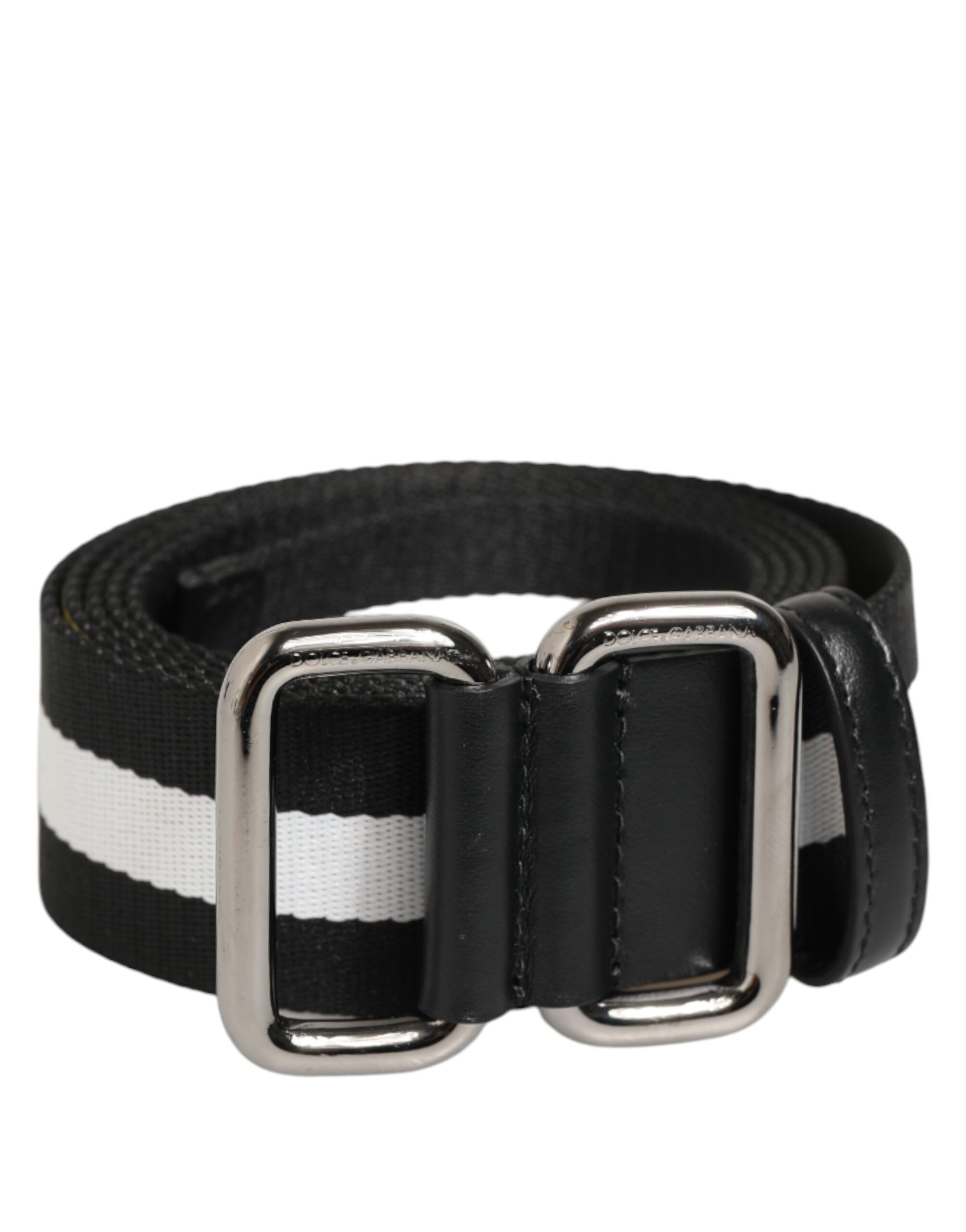 Dolce & Gabbana Black White Striped Metal Buckle Men Belt - Image 2