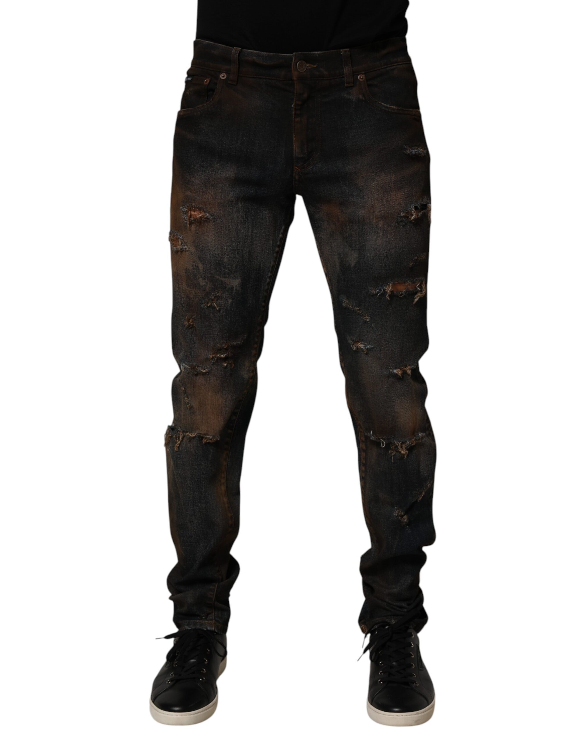 Dolce & Gabbana Black Cotton Skinny Tattered Men Denim Jeans - Image 2