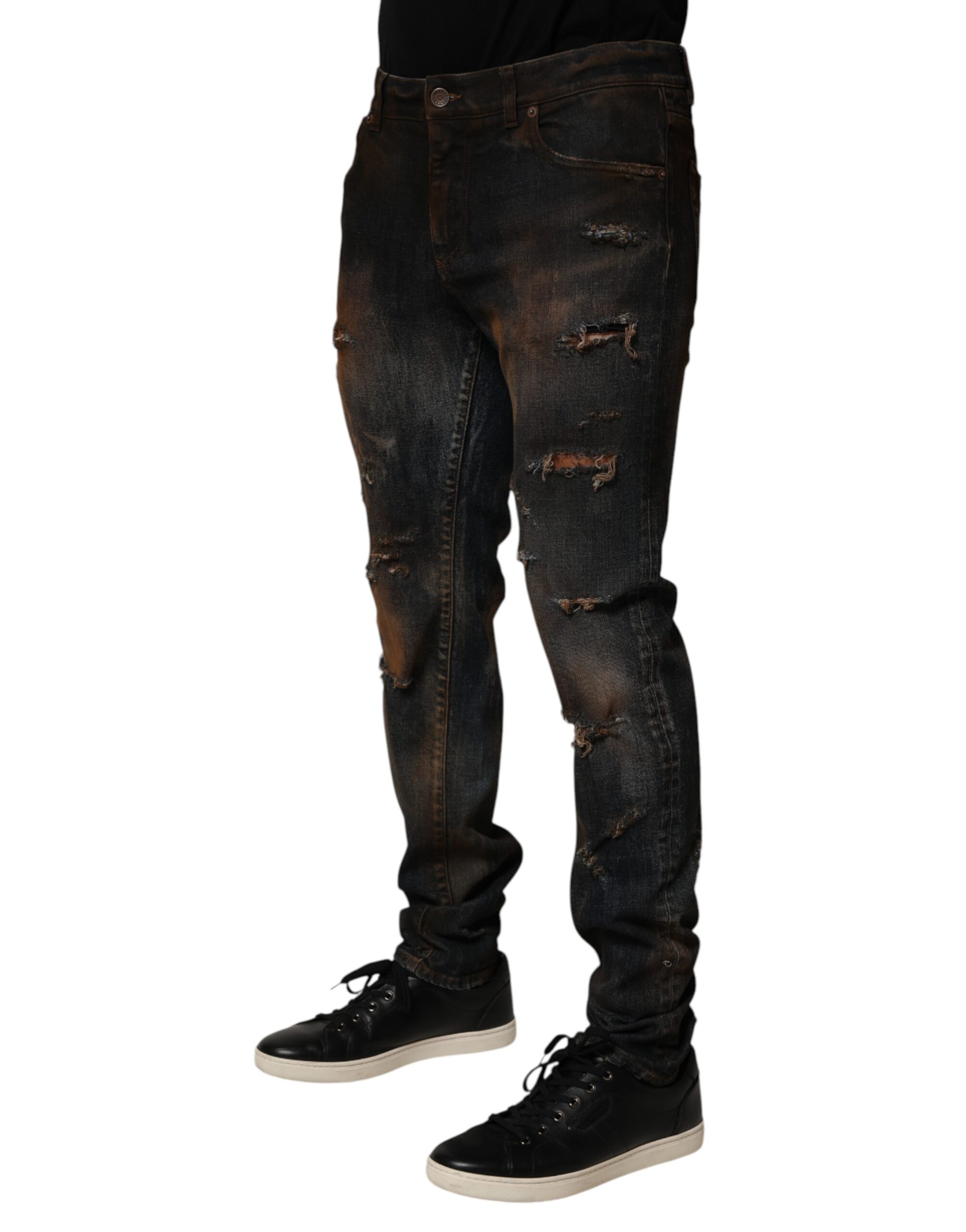 Dolce & Gabbana Black Cotton Skinny Tattered Men Denim Jeans - Image 3
